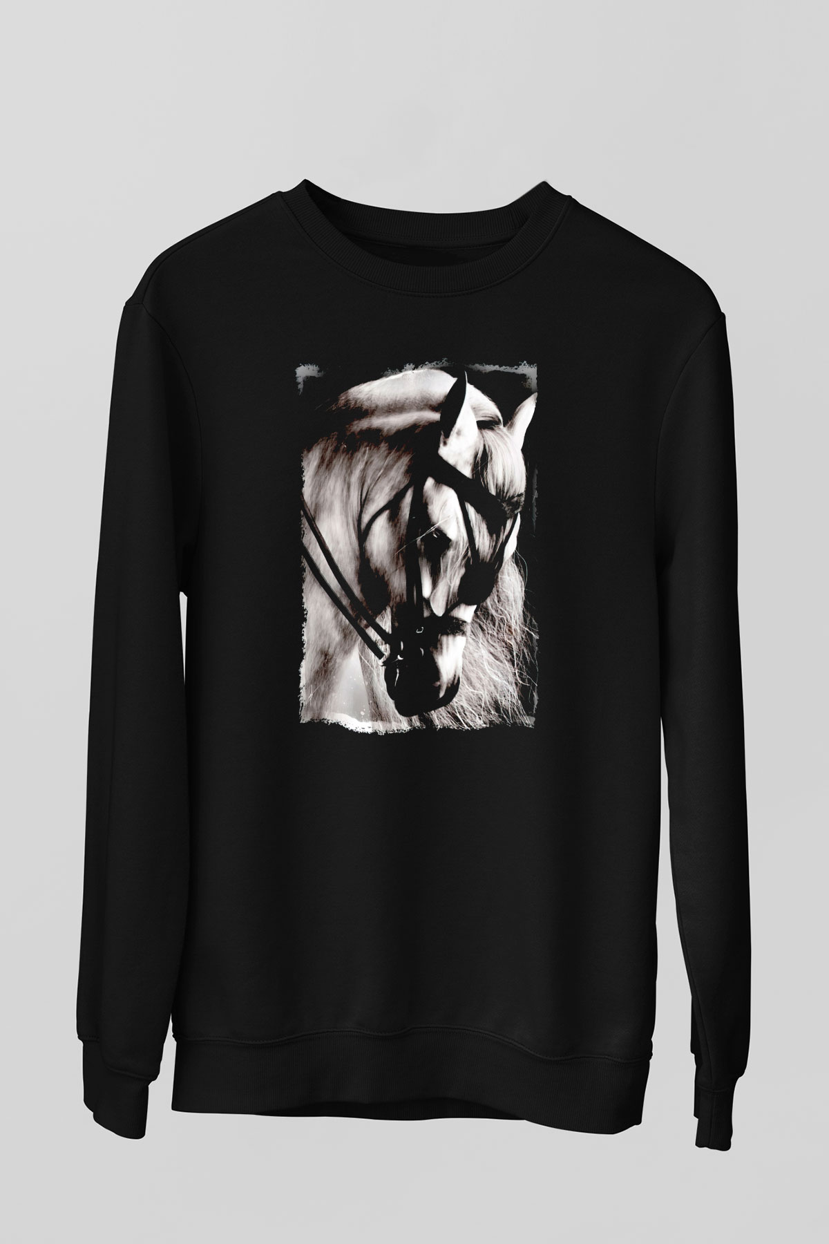 At Baskılı Unisex Siyah  Sweatshirt