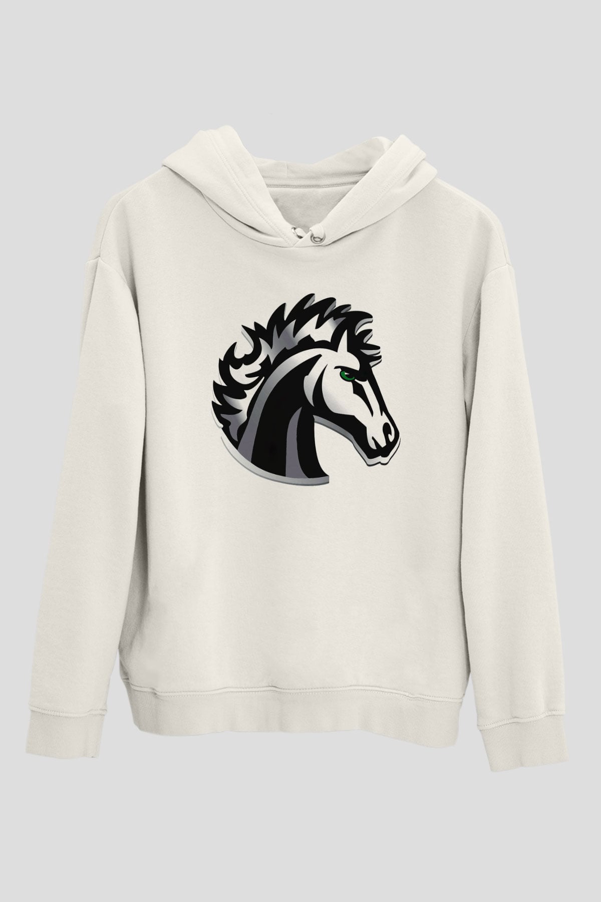 At Beyaz Unisex Kapşonlu Sweatshirt