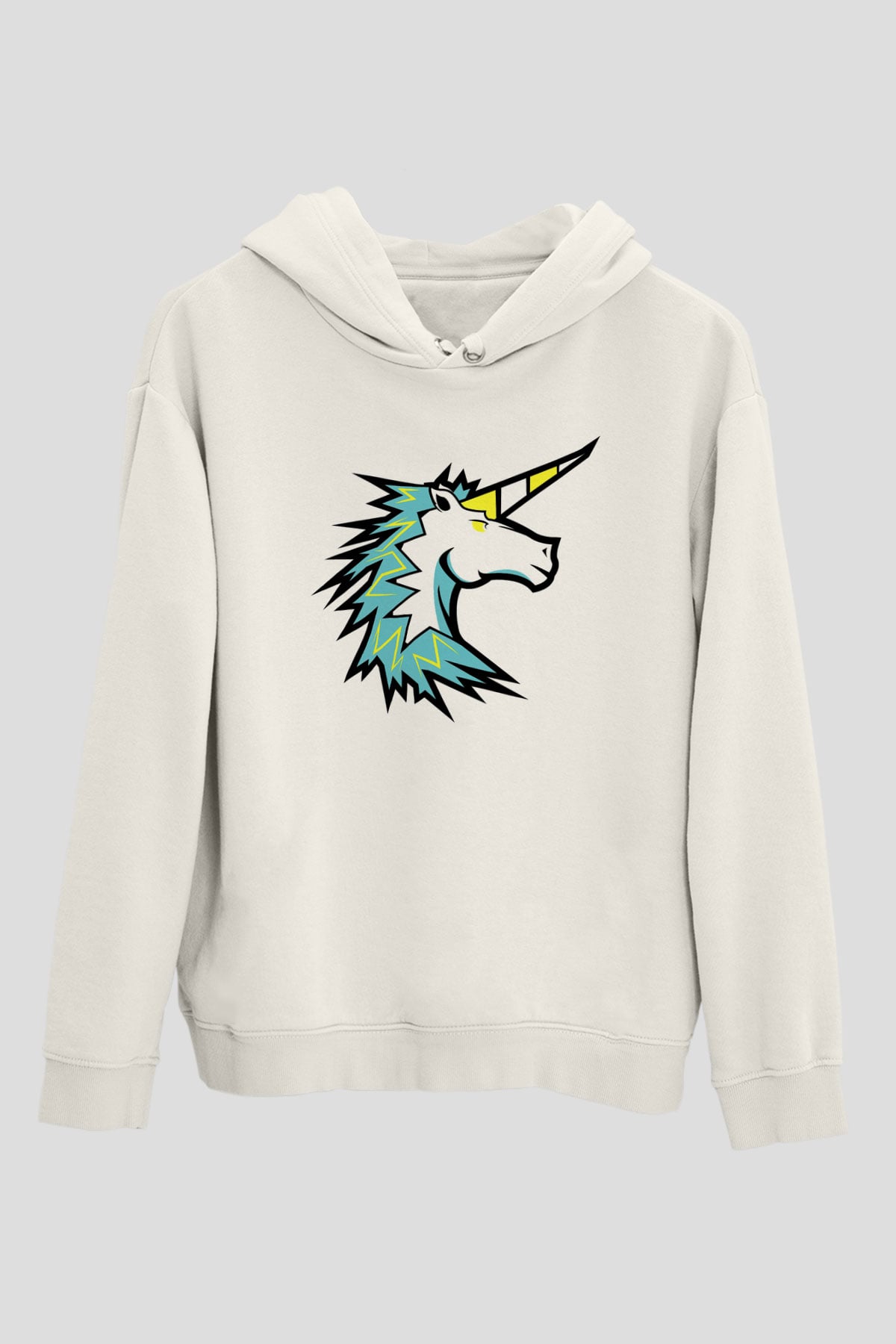 At Beyaz Unisex Kapşonlu Sweatshirt