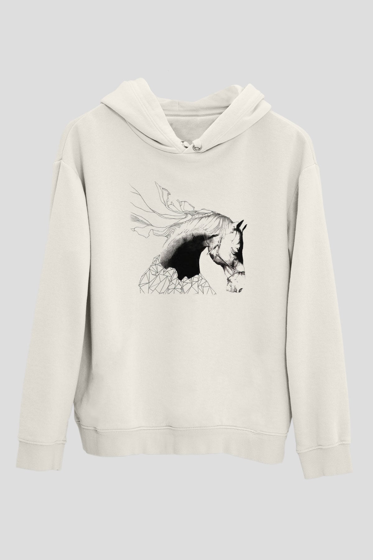 At Beyaz Unisex Kapşonlu Sweatshirt