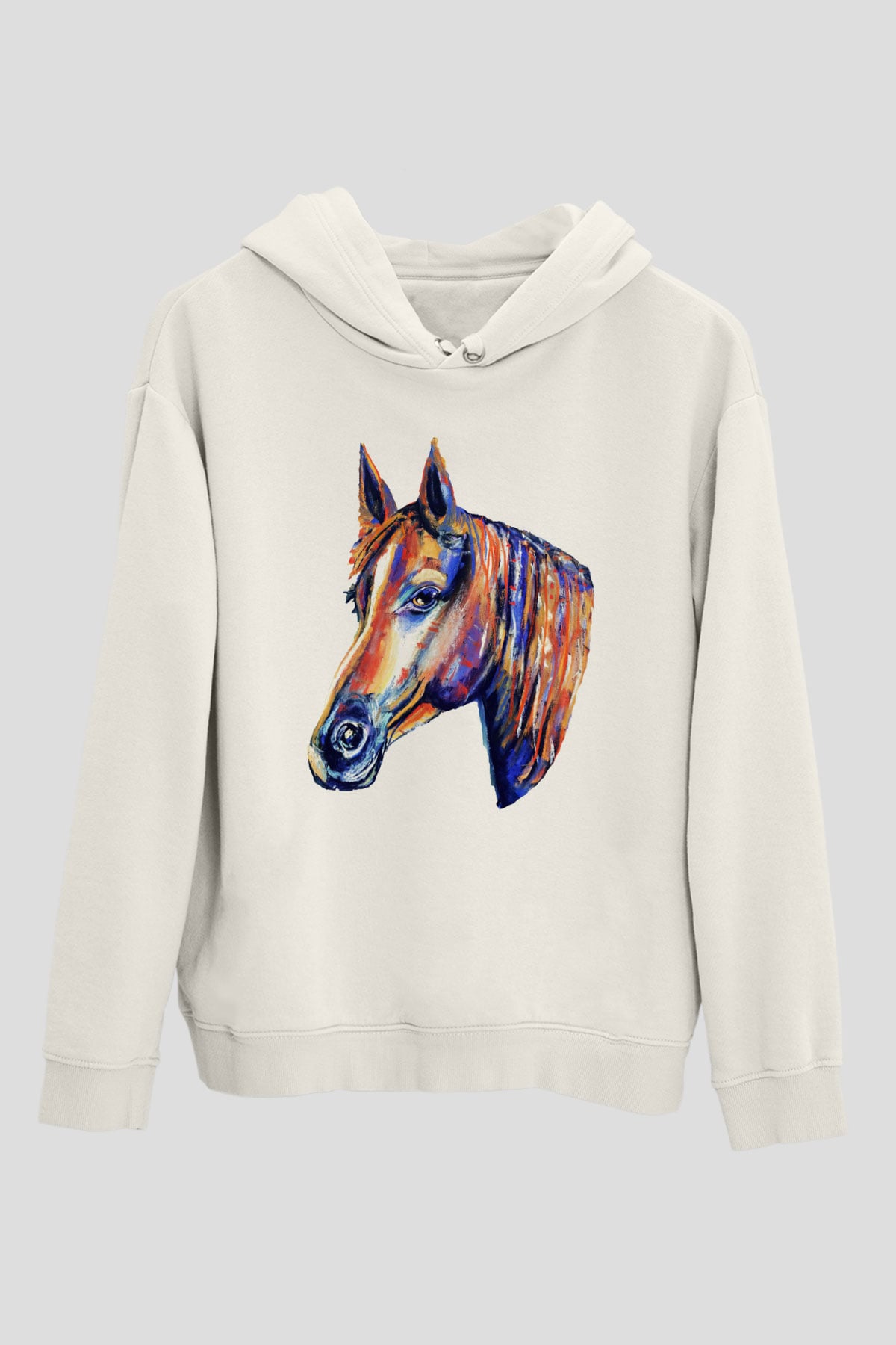 At Beyaz Unisex Kapşonlu Sweatshirt
