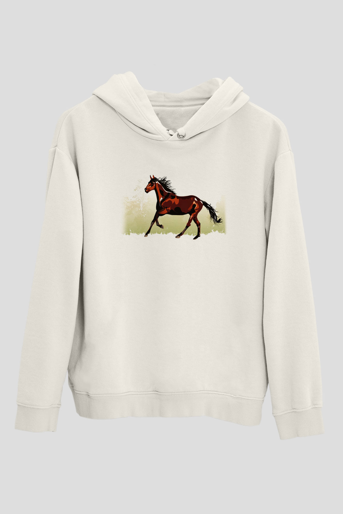 At Beyaz Unisex Kapşonlu Sweatshirt