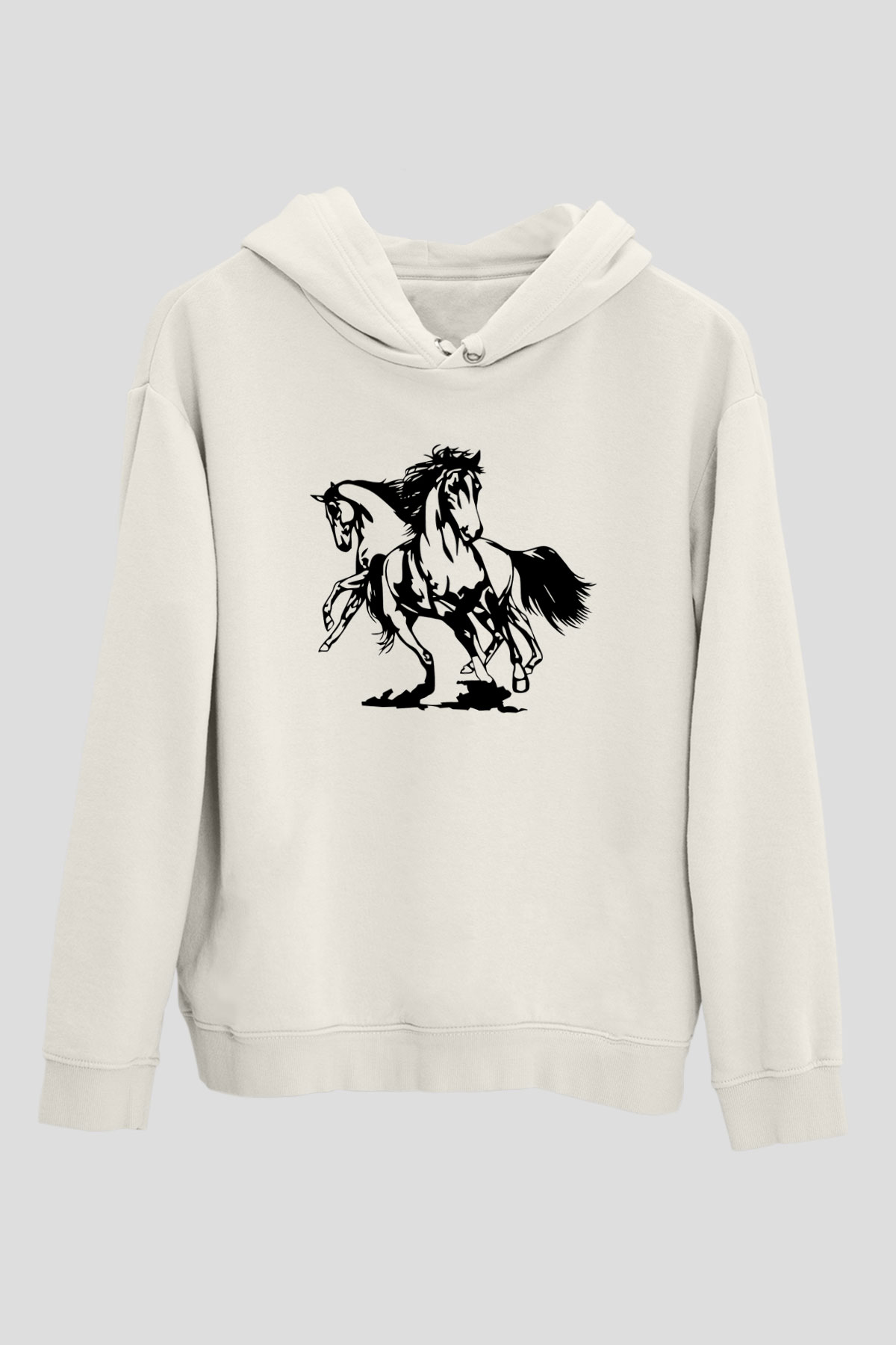 At Beyaz Unisex Kapşonlu Sweatshirt