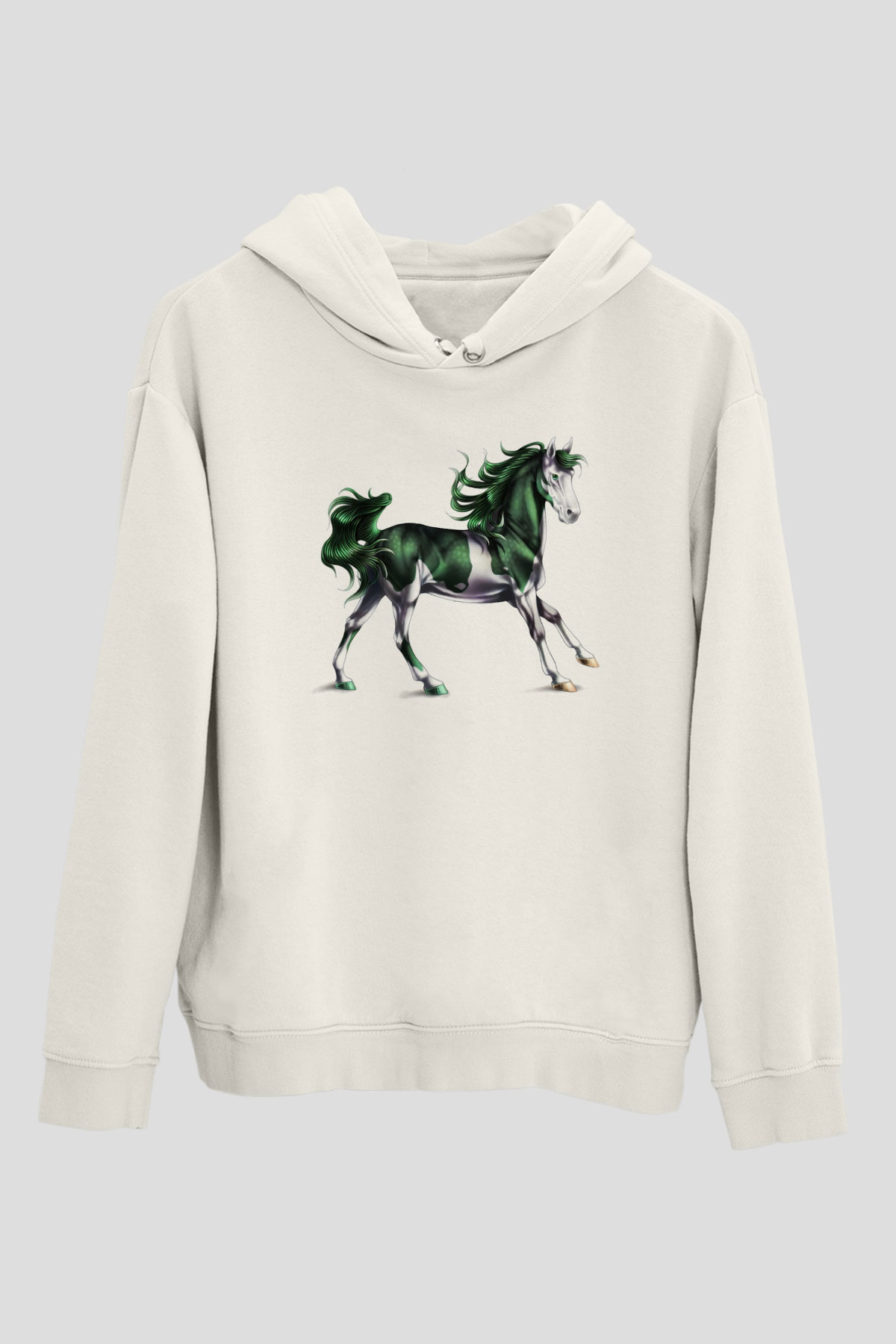 At Beyaz Unisex Kapşonlu Sweatshirt