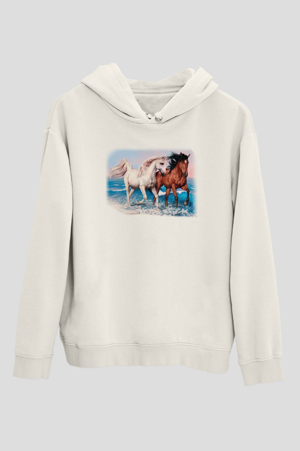 At Beyaz Unisex Kapşonlu Sweatshirt