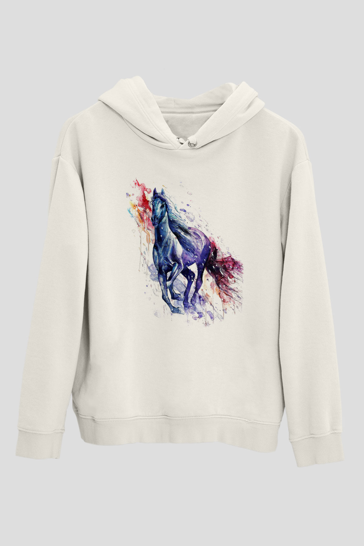 At Beyaz Unisex Kapşonlu Sweatshirt