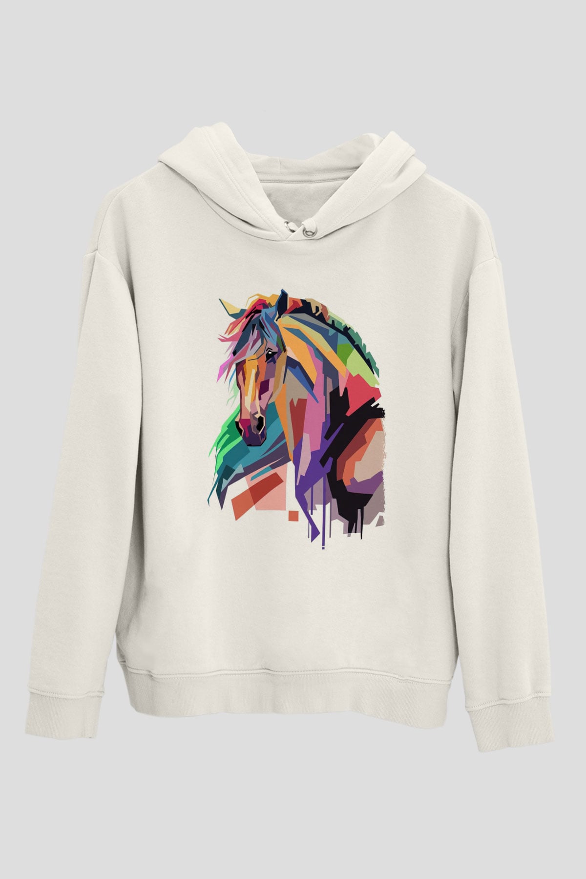 At Beyaz Unisex Kapüşonlu Sweatshirt