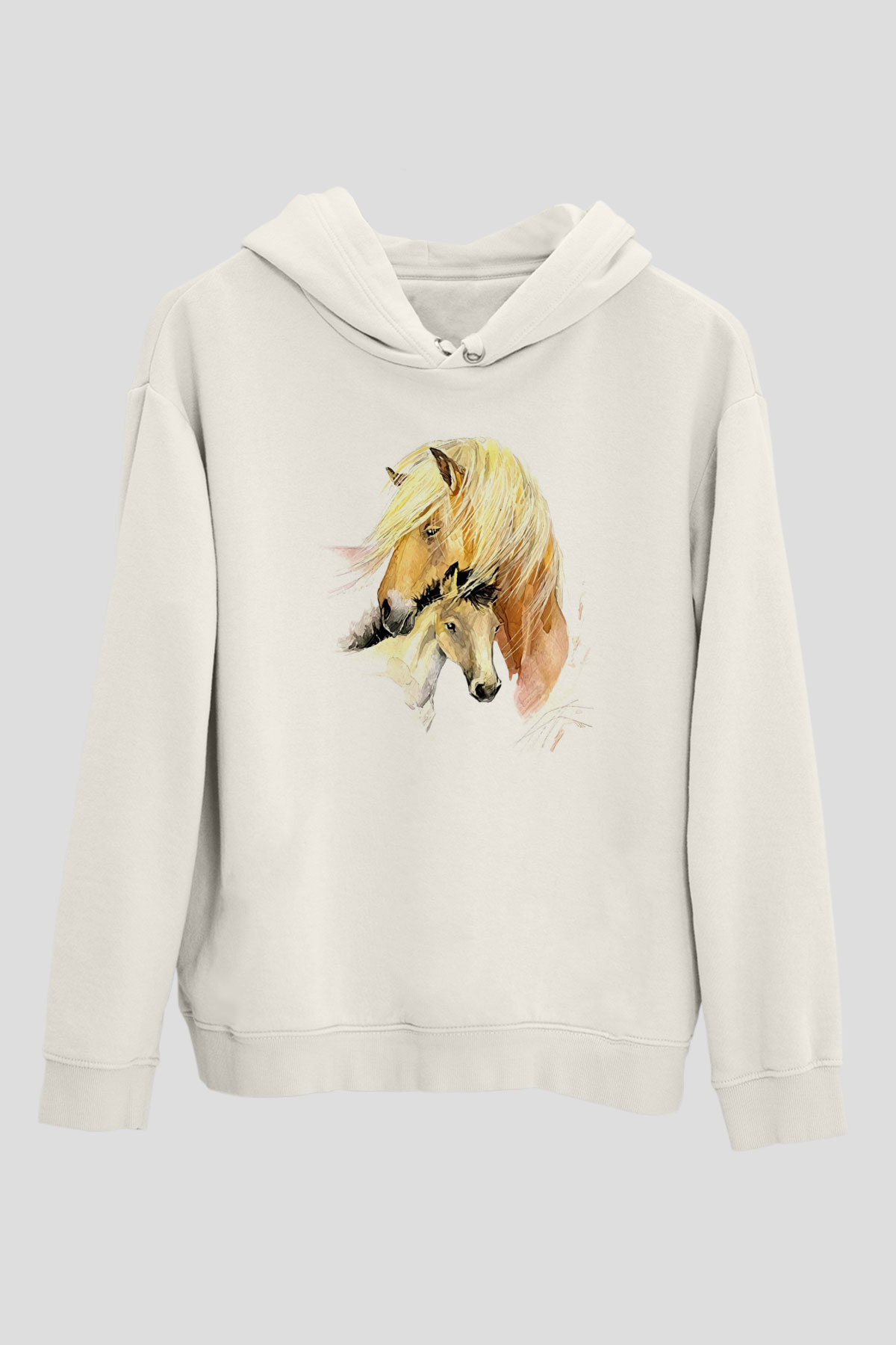 At Beyaz Unisex Kapüşonlu Sweatshirt
