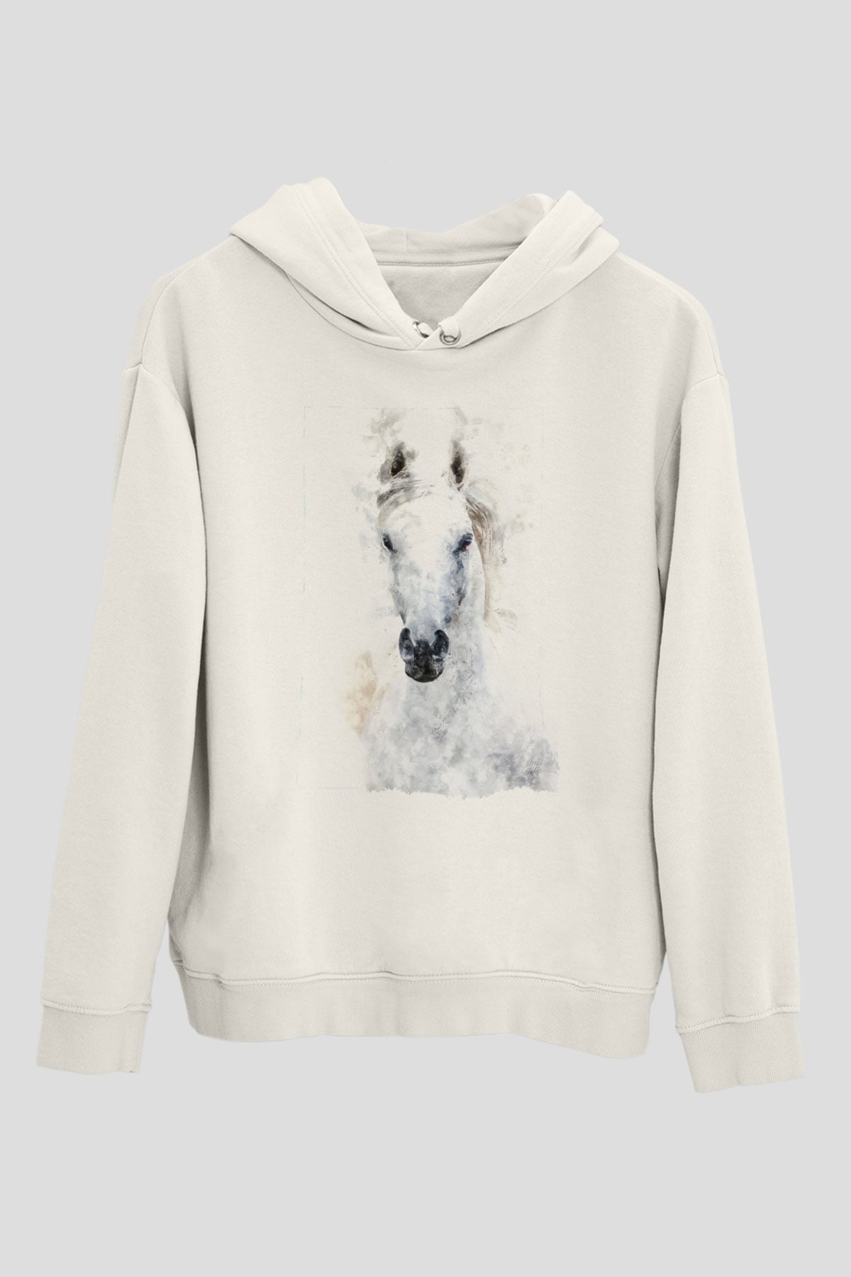 At Beyaz Unisex Kapüşonlu Sweatshirt