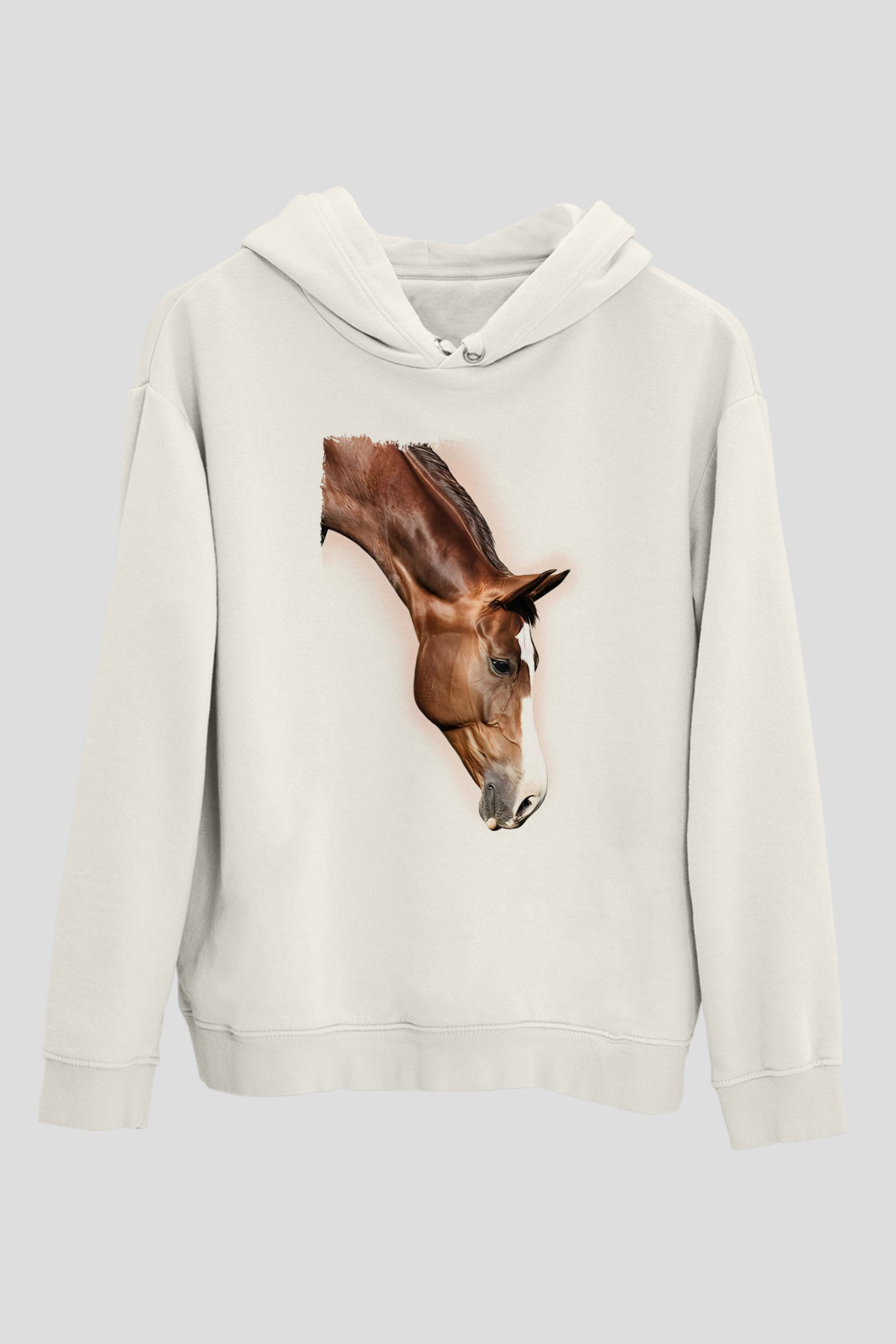 At Beyaz Unisex Kapüşonlu Sweatshirt