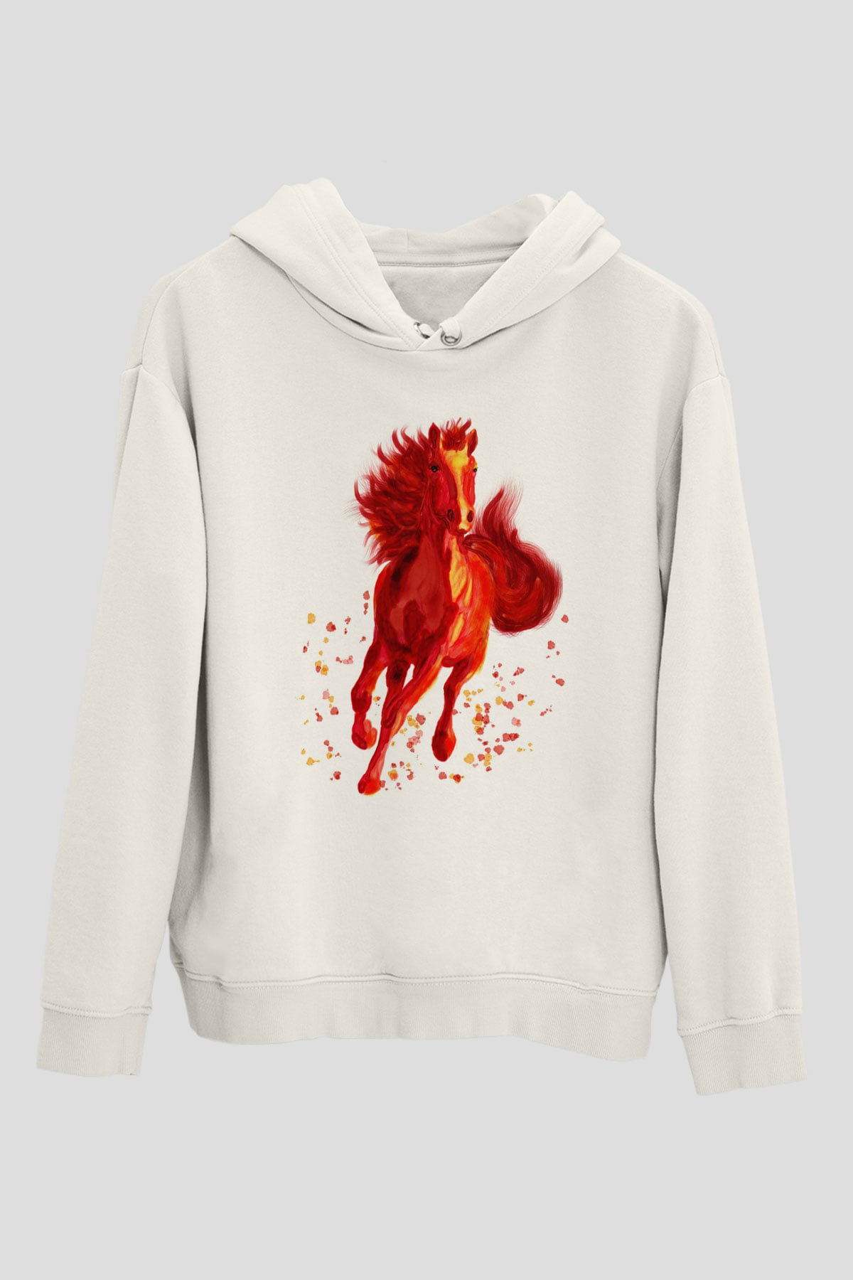 At Beyaz Unisex Kapüşonlu Sweatshirt