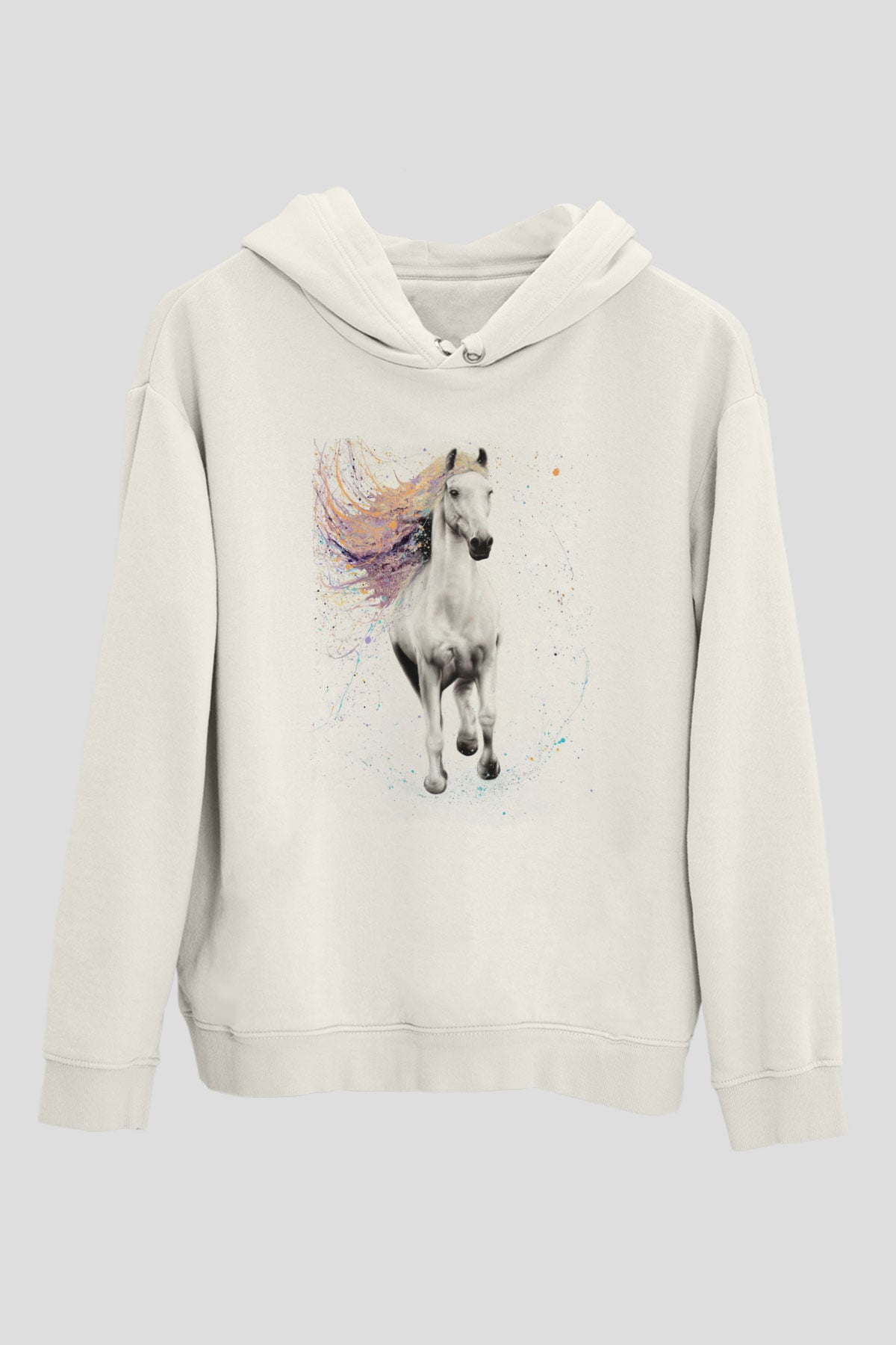 At Beyaz Unisex Kapüşonlu Sweatshirt