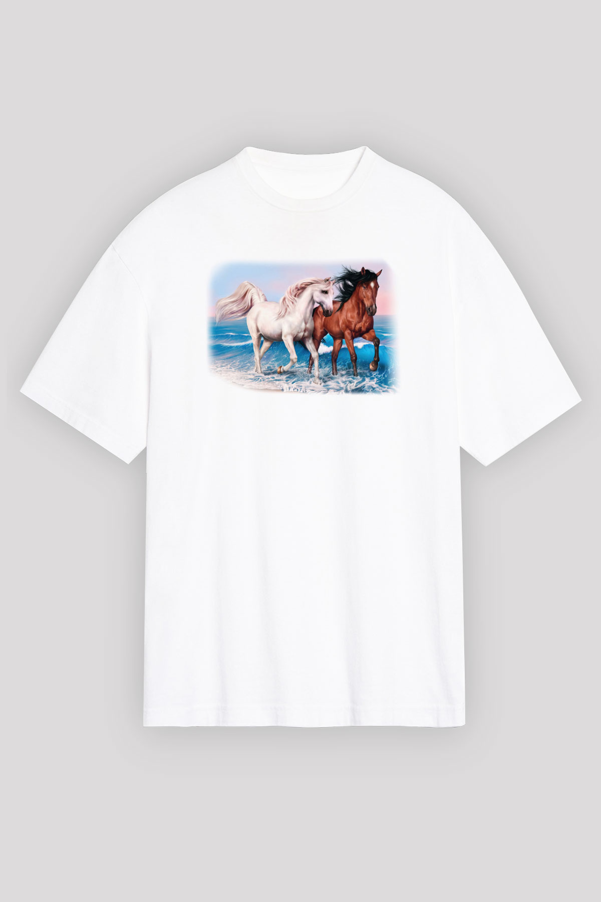 At Beyaz Unisex Oversize Tişört T-Shirt
