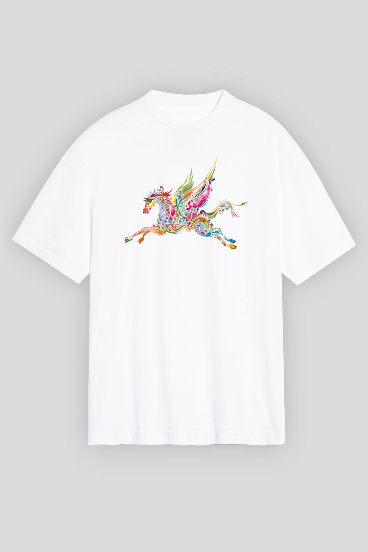 At Beyaz Unisex Oversize Tişört T-Shirt