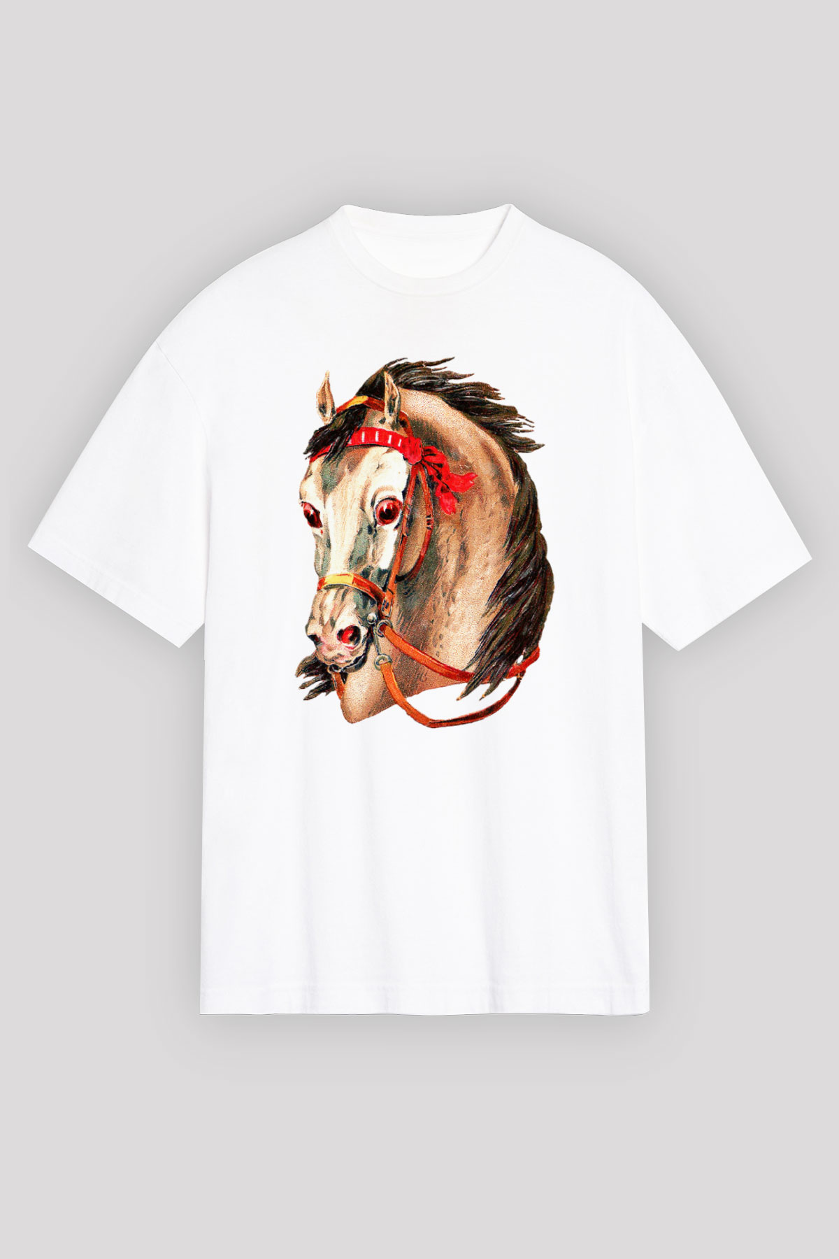 At Beyaz Unisex Oversize Tişört T-Shirt