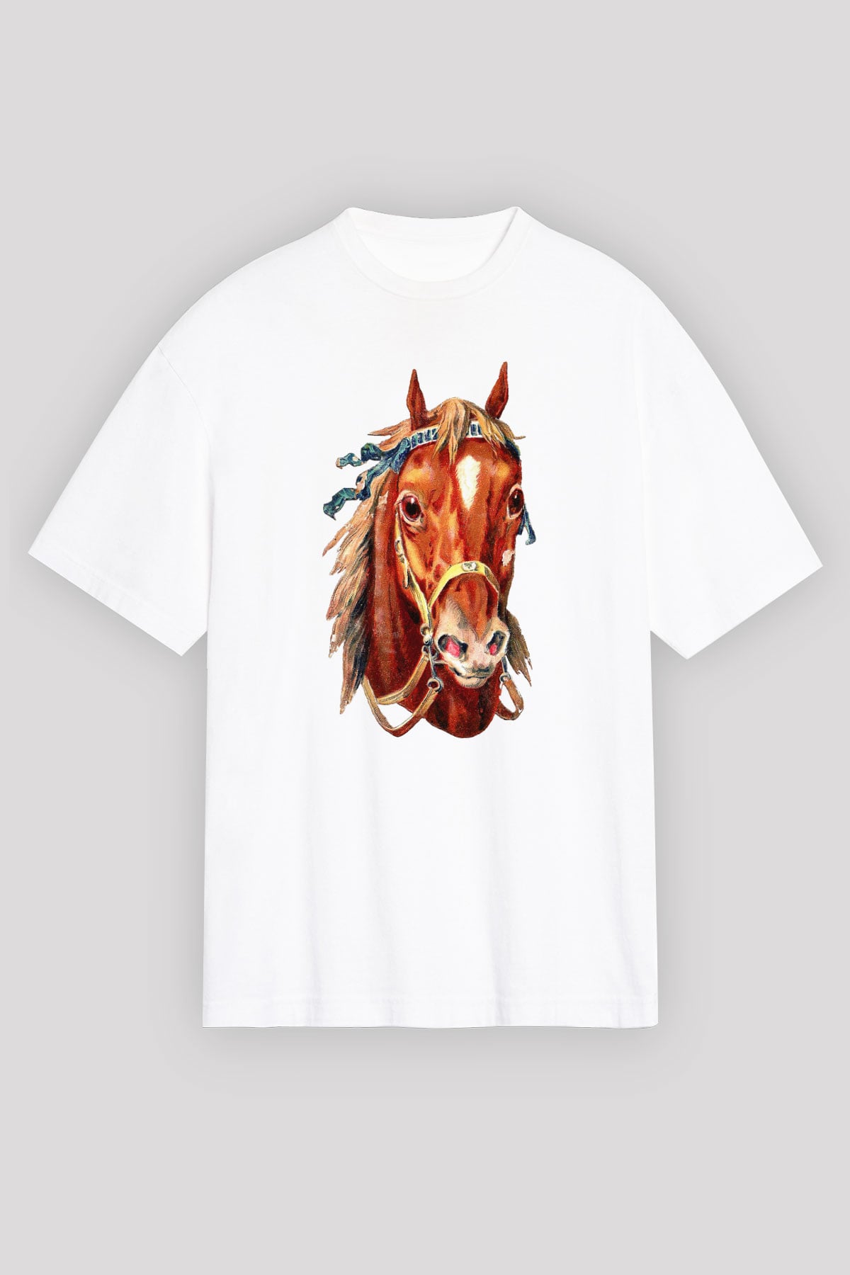 At Beyaz Unisex Oversize Tişört T-Shirt