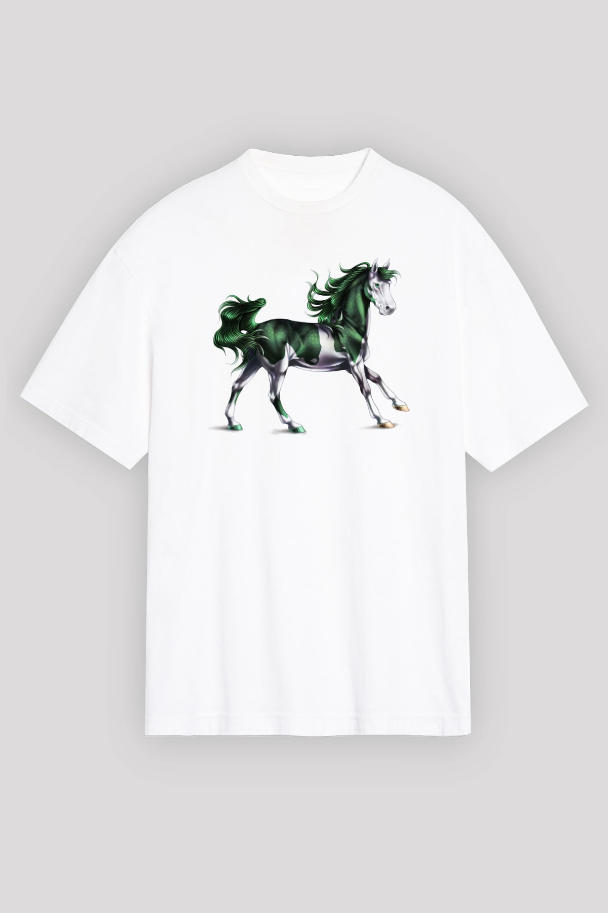 At Beyaz Unisex Oversize Tişört T-Shirt