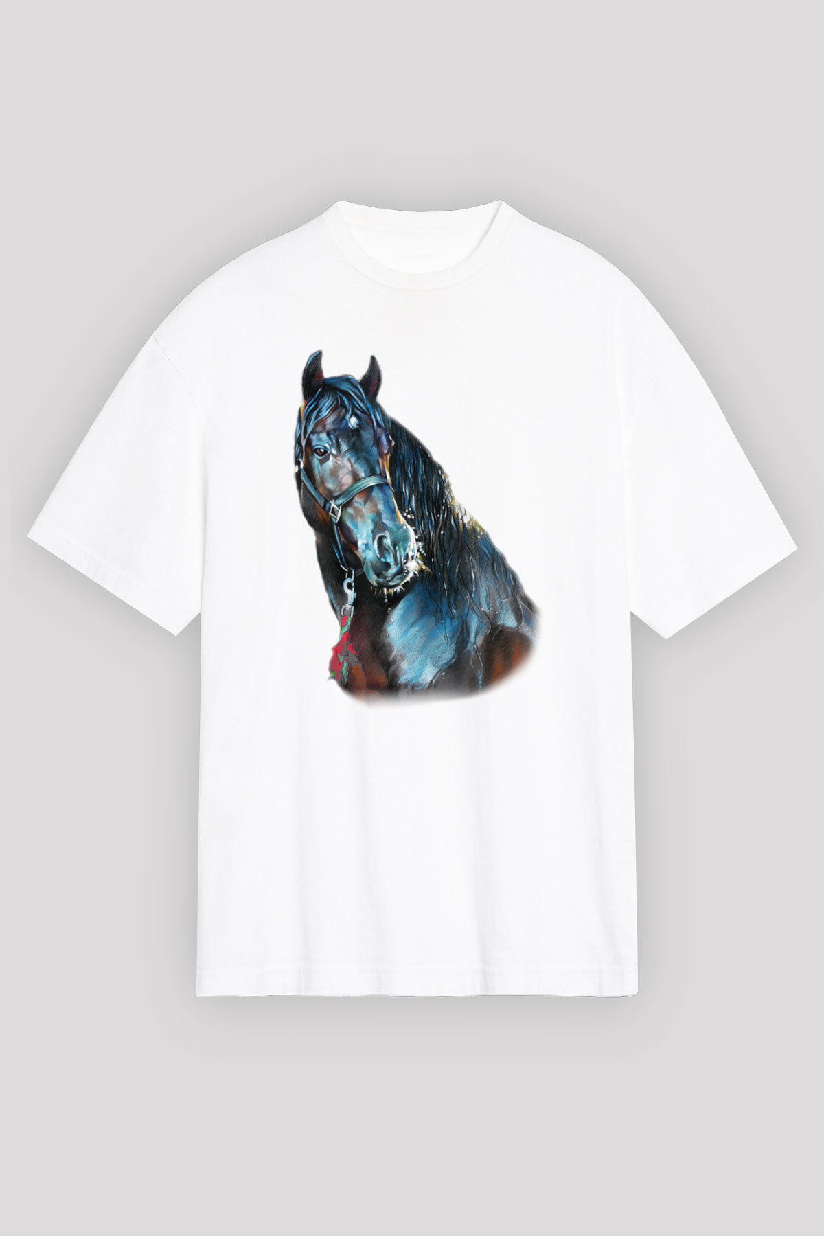 At Beyaz Unisex Oversize Tişört T-Shirt