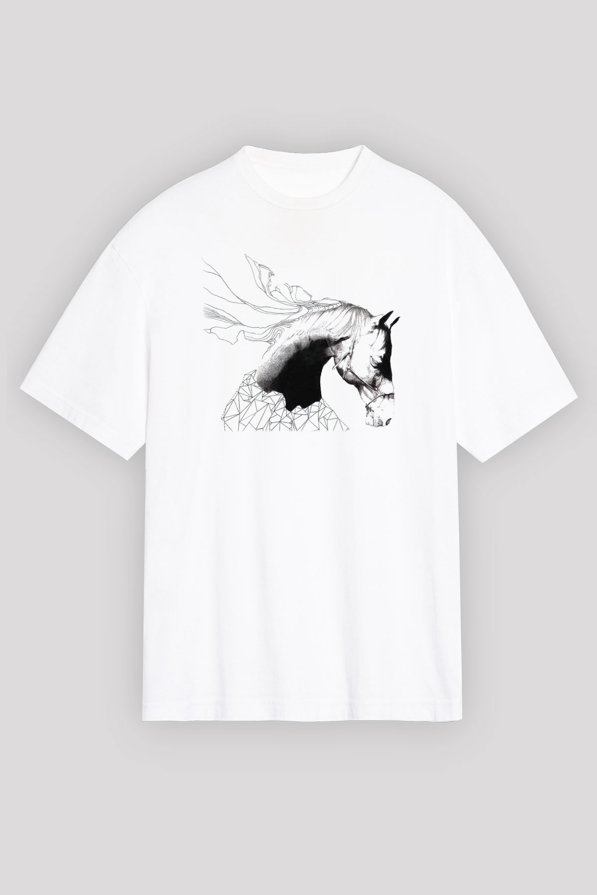 At Beyaz Unisex Oversize Tişört T-Shirt