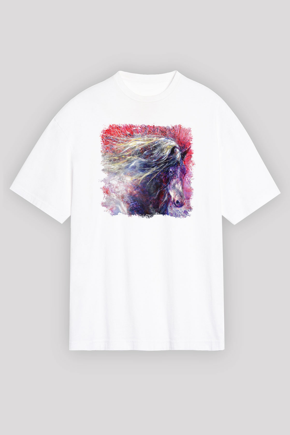 At Beyaz Unisex Oversize Tişört T-Shirt