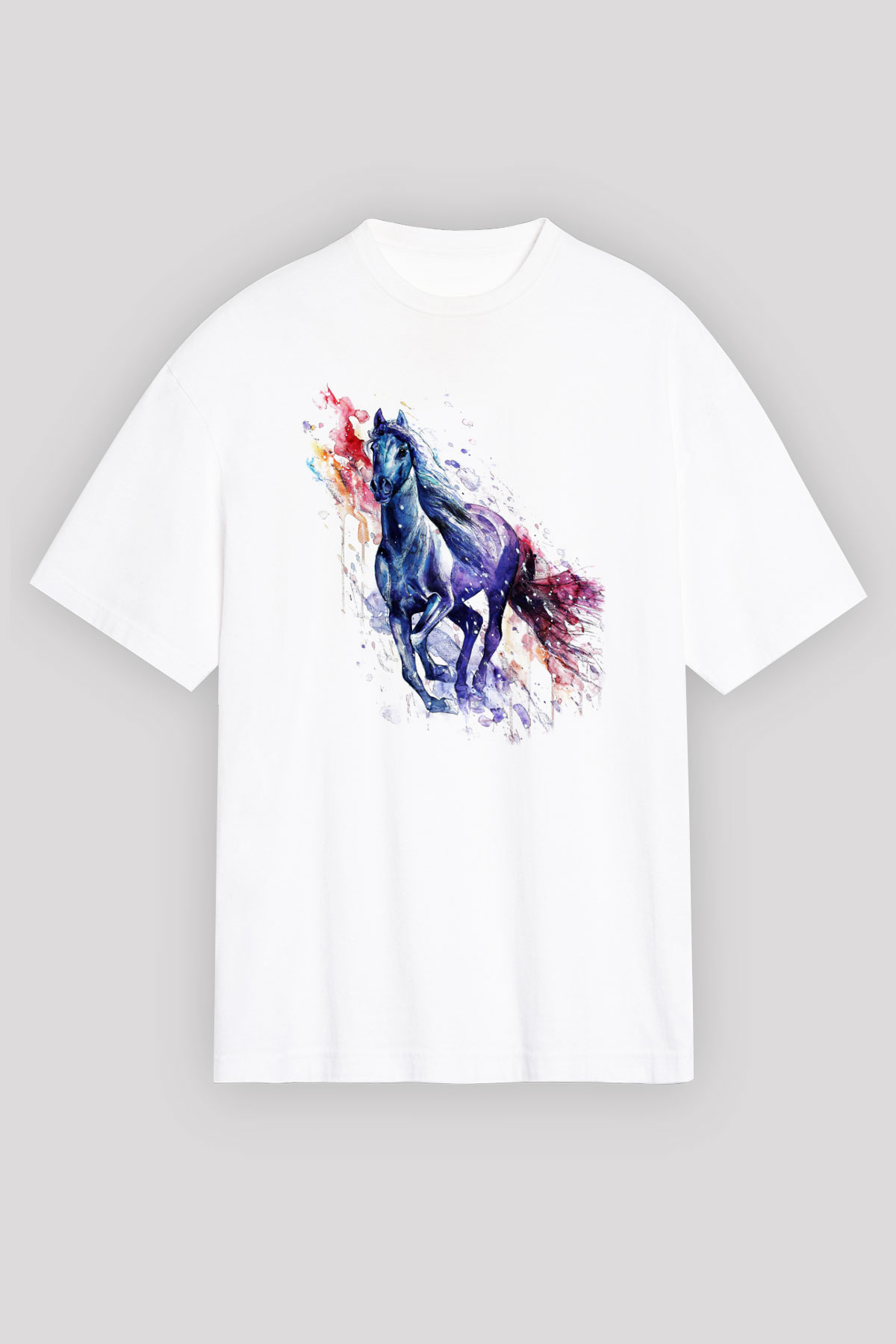 At Beyaz Unisex Oversize Tişört T-Shirt