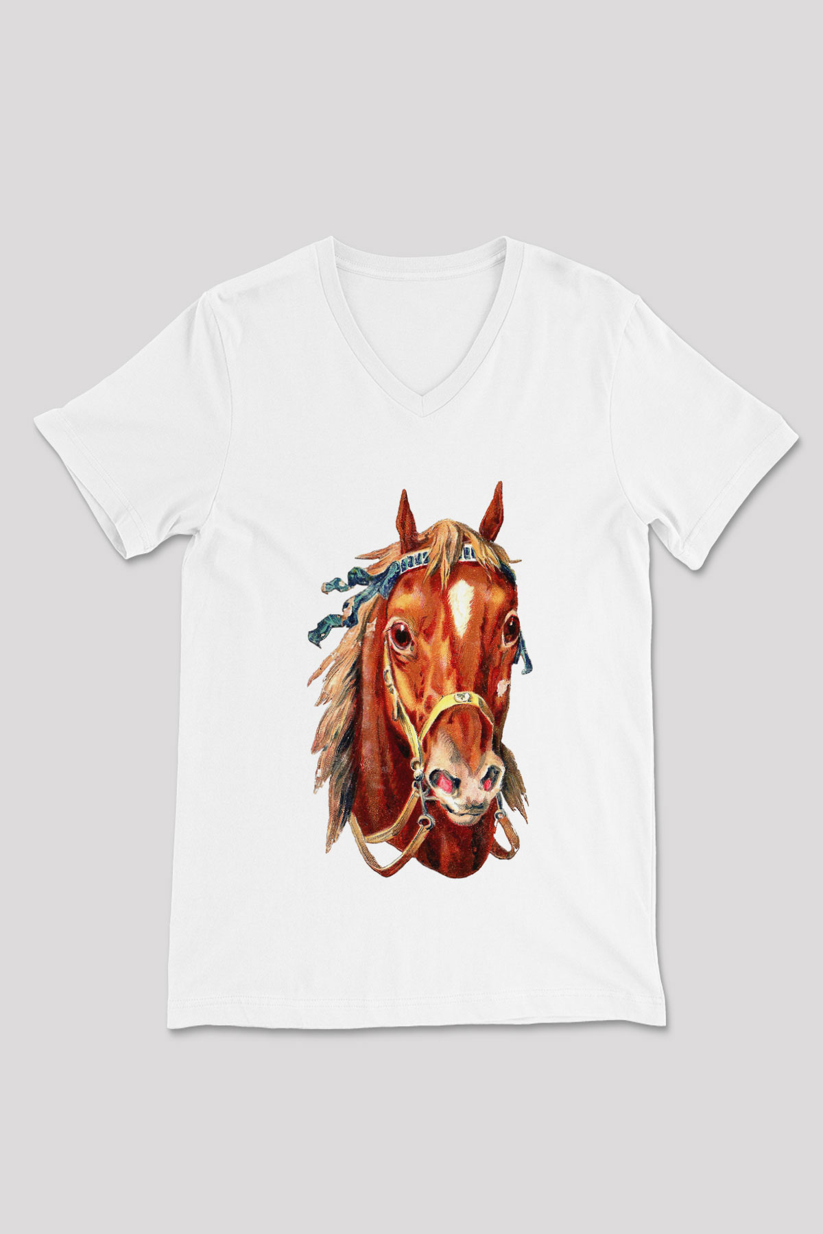 At Beyaz Unisex V Yaka Tişört T-Shirt