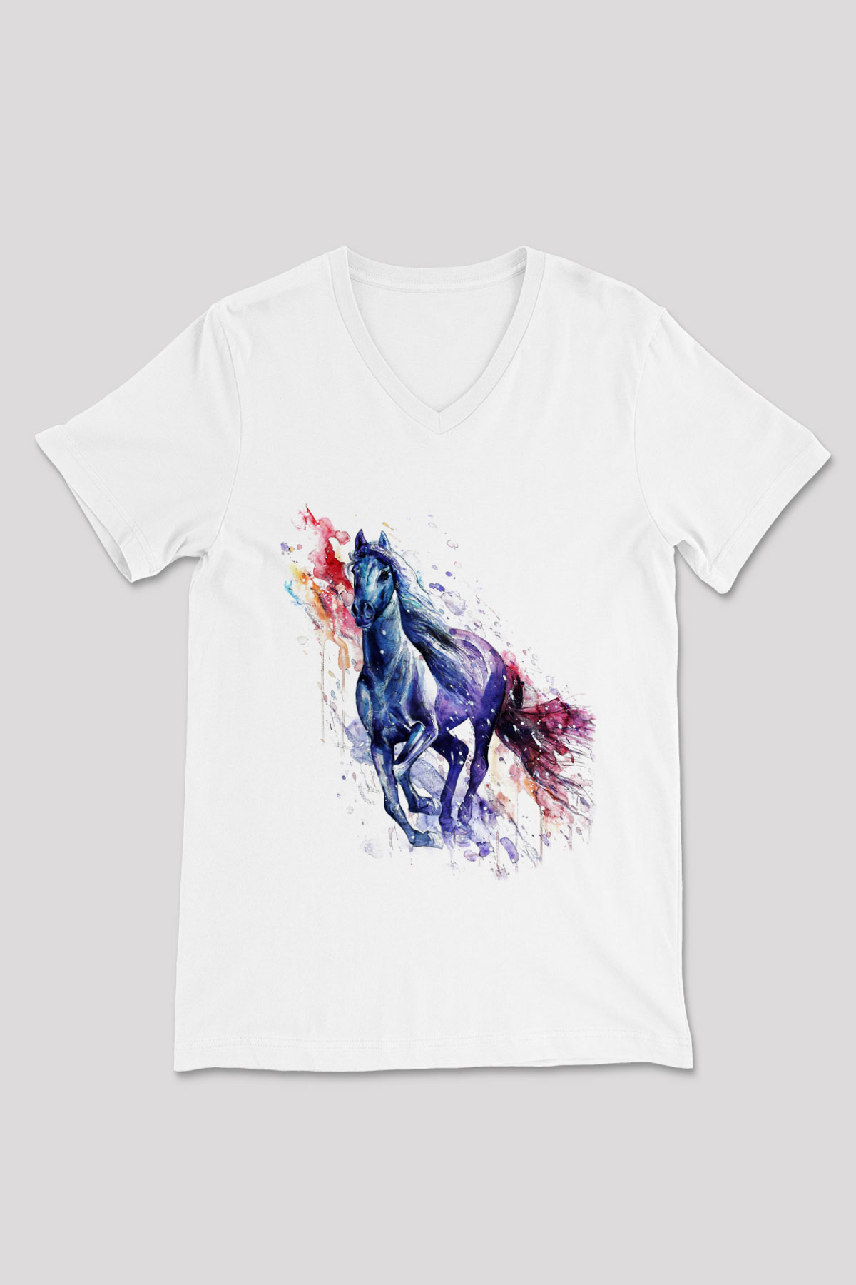 At Beyaz Unisex V Yaka Tişört T-Shirt