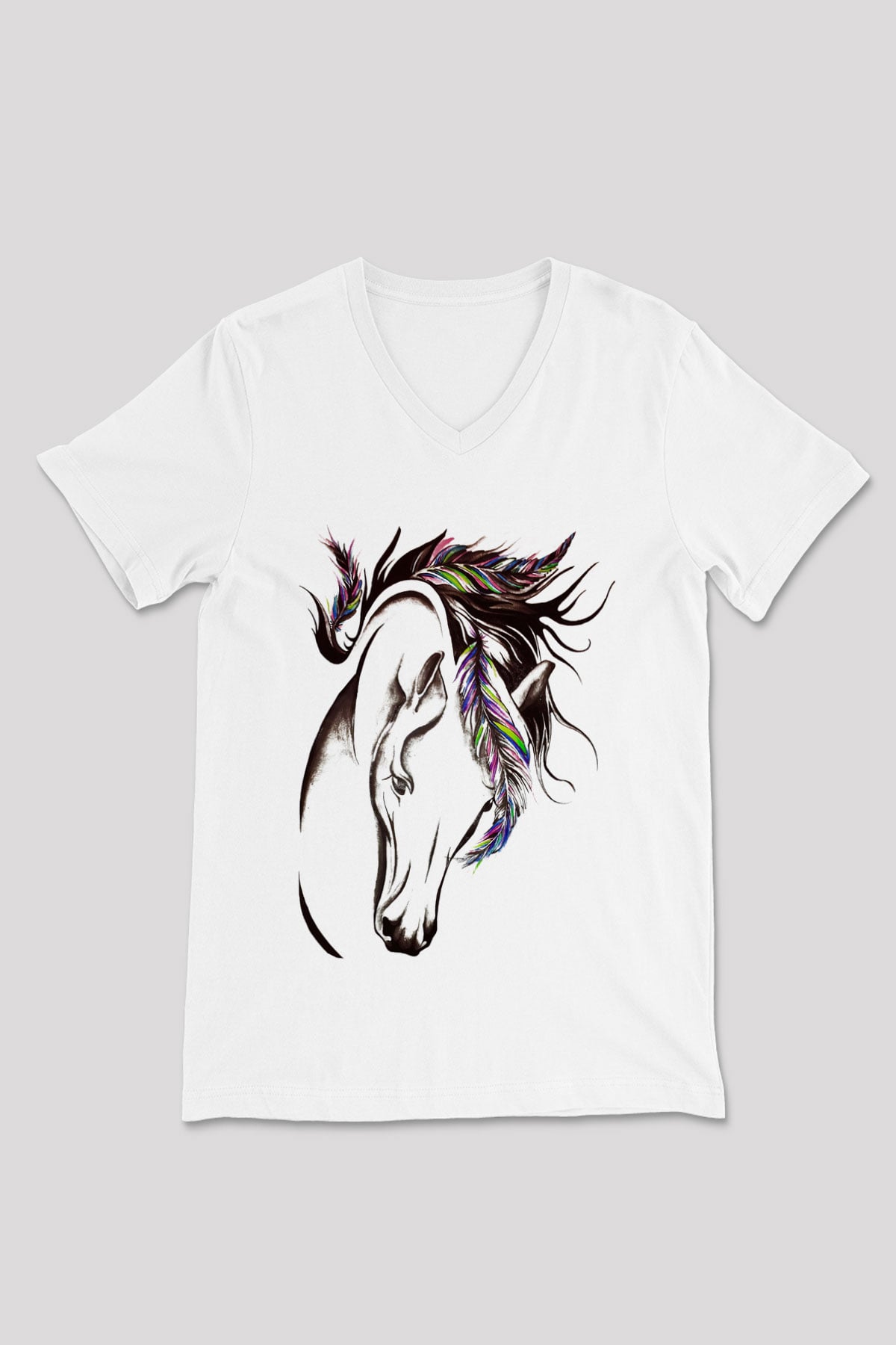 At Beyaz Unisex V Yaka Tişört T-Shirt