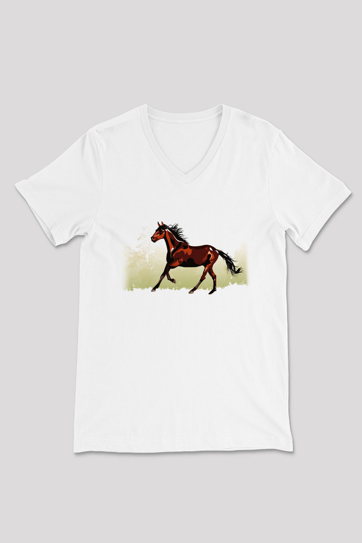 At Beyaz Unisex V Yaka Tişört T-Shirt