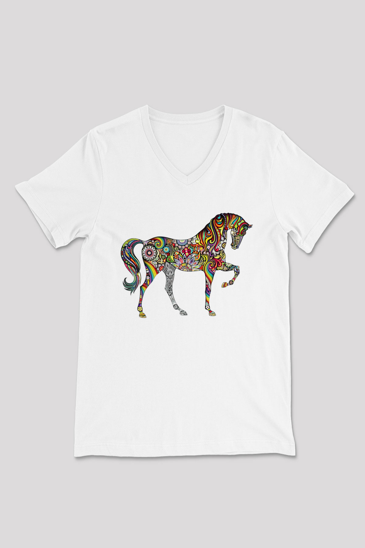 At Beyaz Unisex V Yaka Tişört T-Shirt