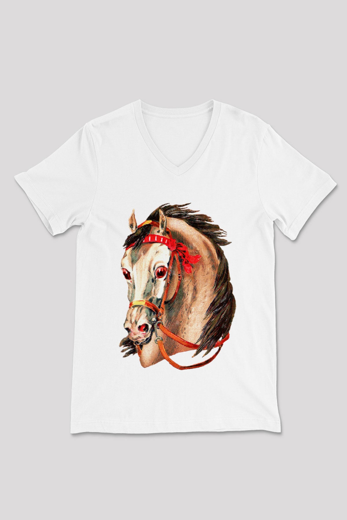 At Beyaz Unisex V Yaka Tişört T-Shirt