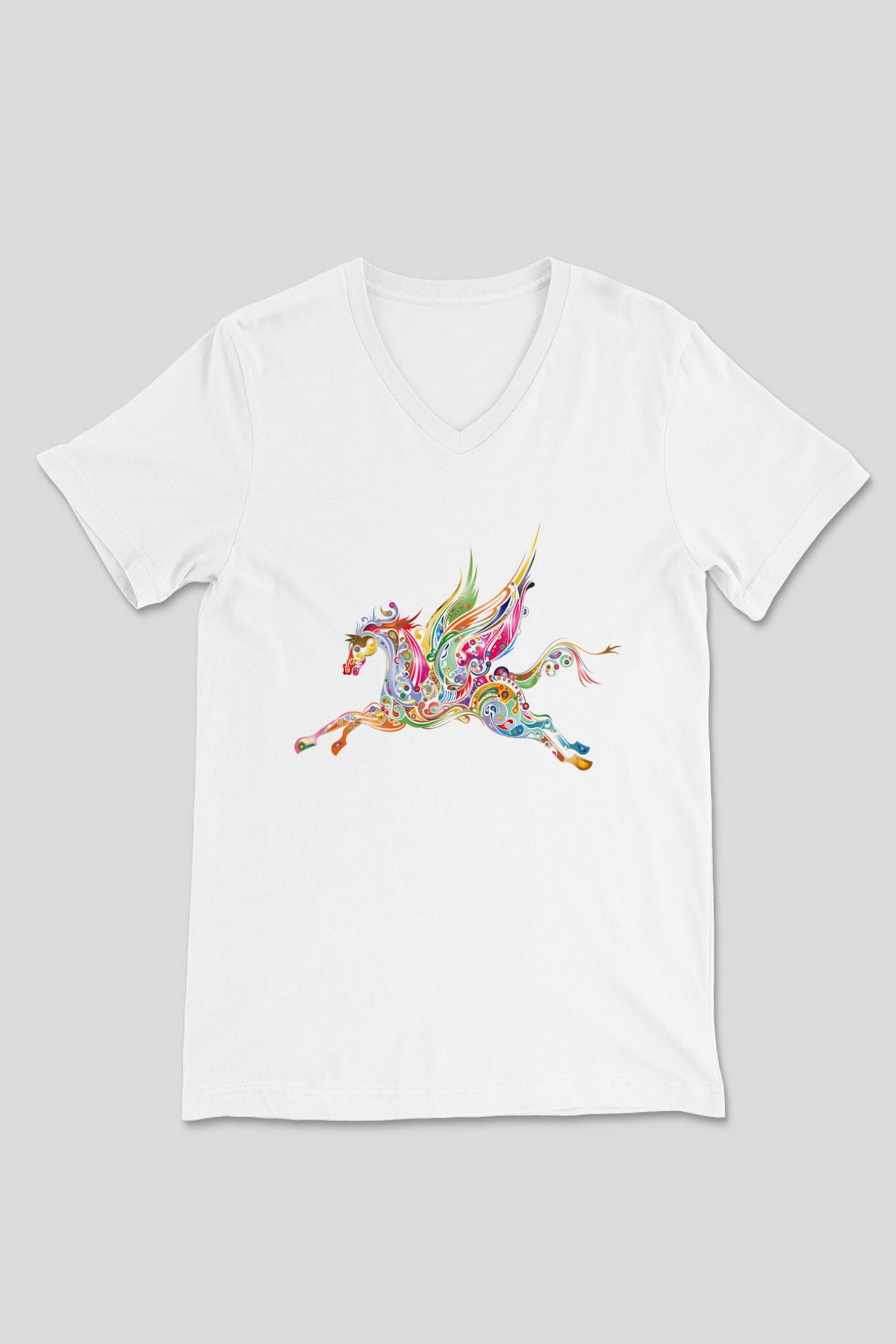 At Beyaz Unisex V Yaka Tişört T-Shirt