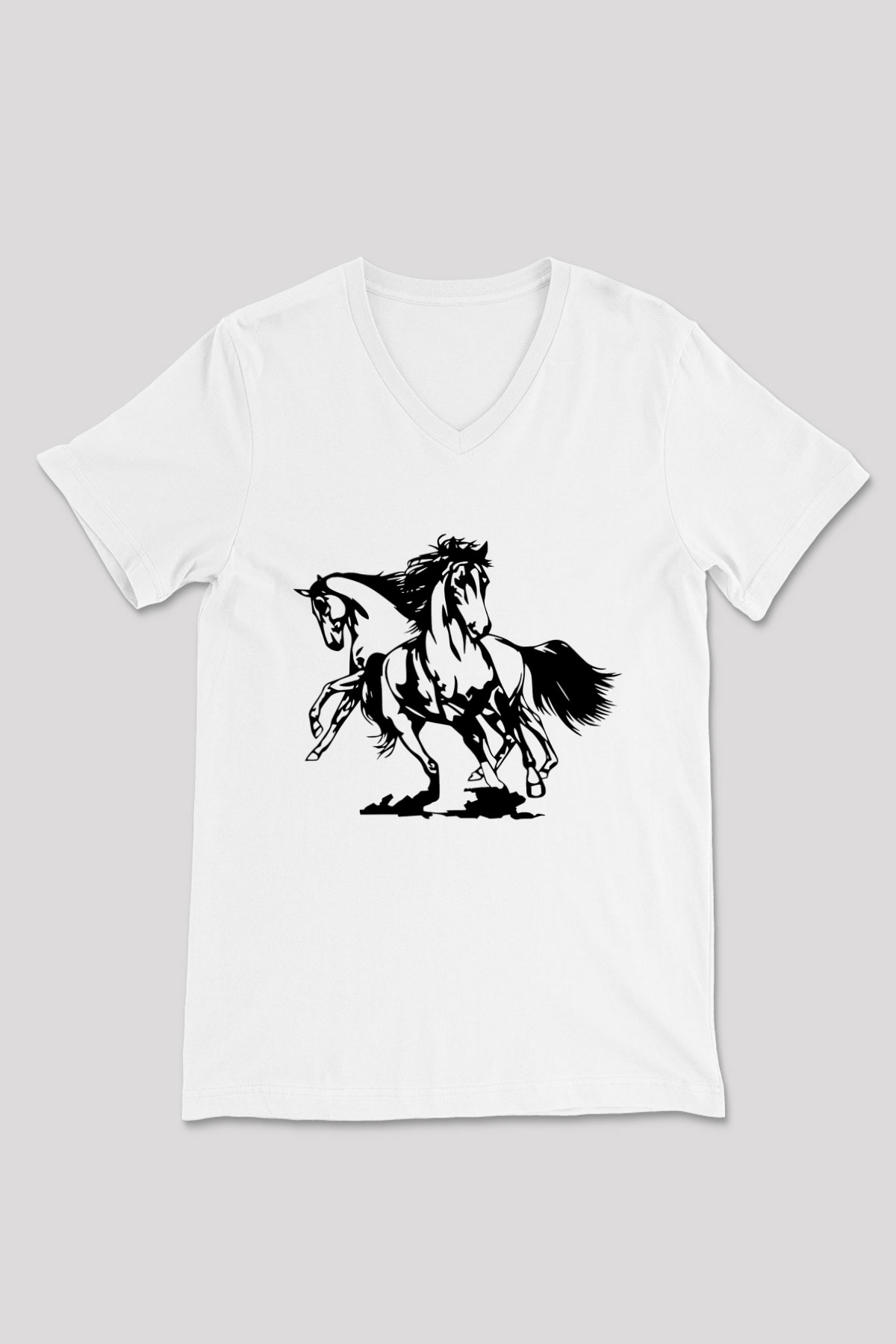 At Beyaz Unisex V Yaka Tişört T-Shirt