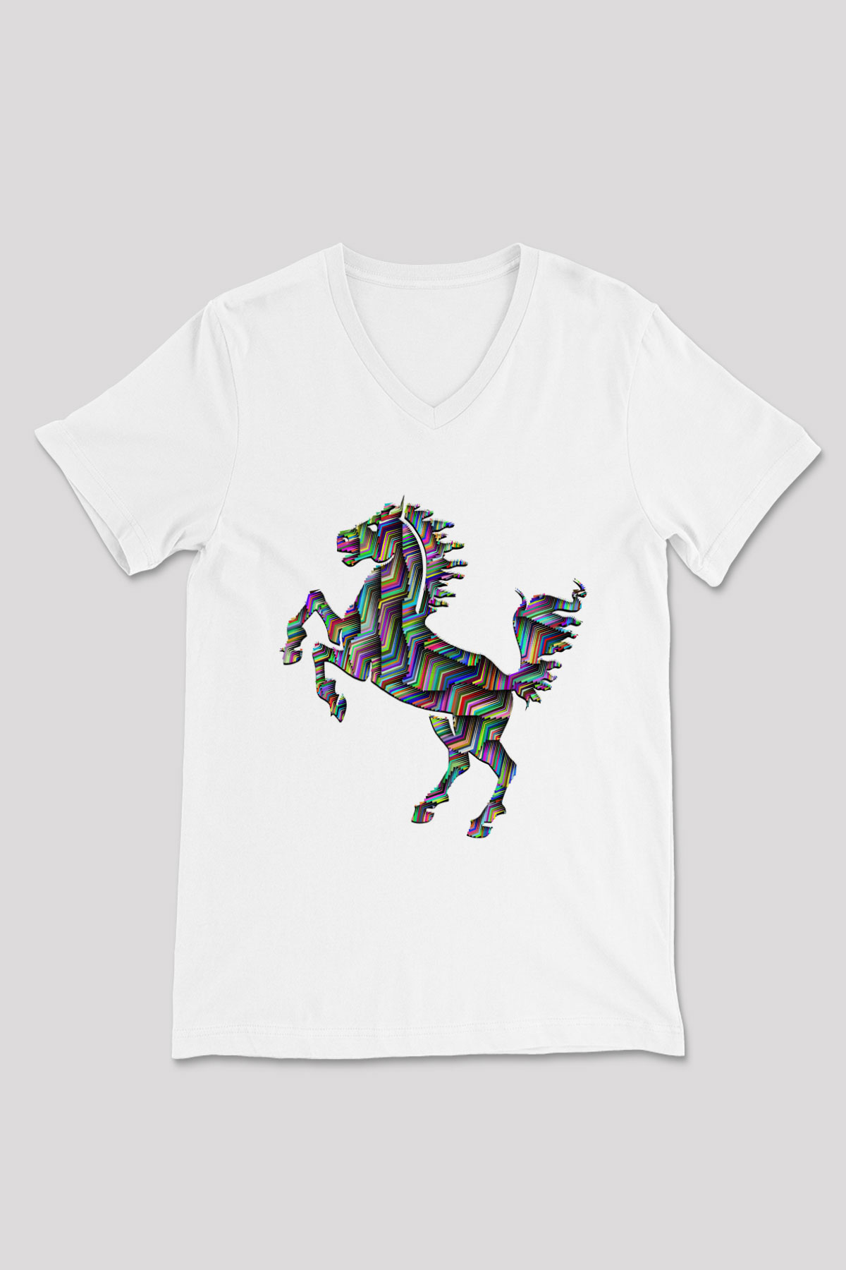 At Beyaz Unisex V Yaka Tişört T-Shirt