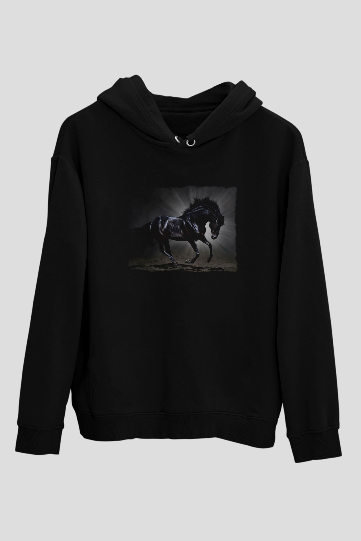 At Siyah Unisex Kapüşonlu Sweatshirt