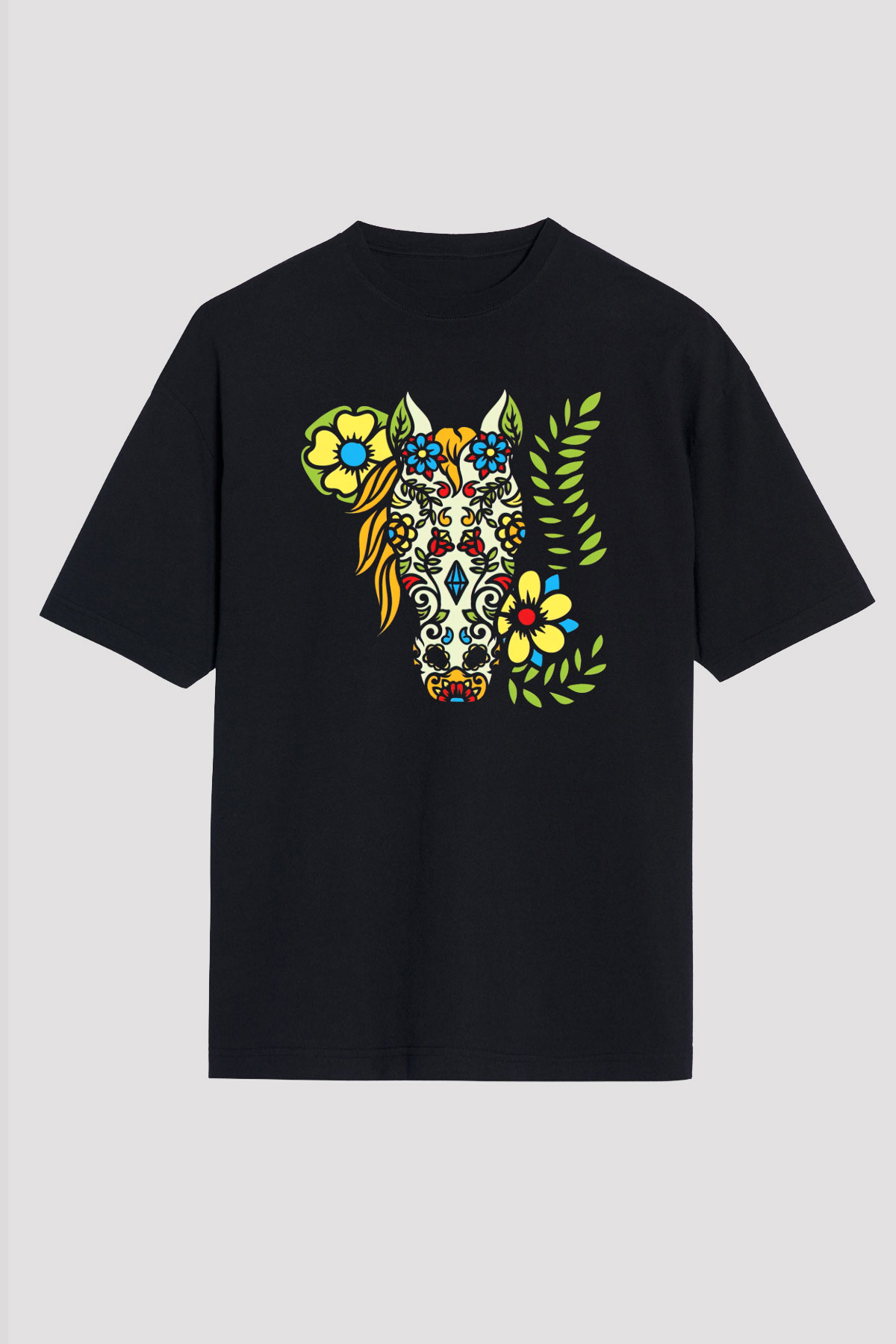 At Siyah Unisex Oversize Tişört T-Shirt