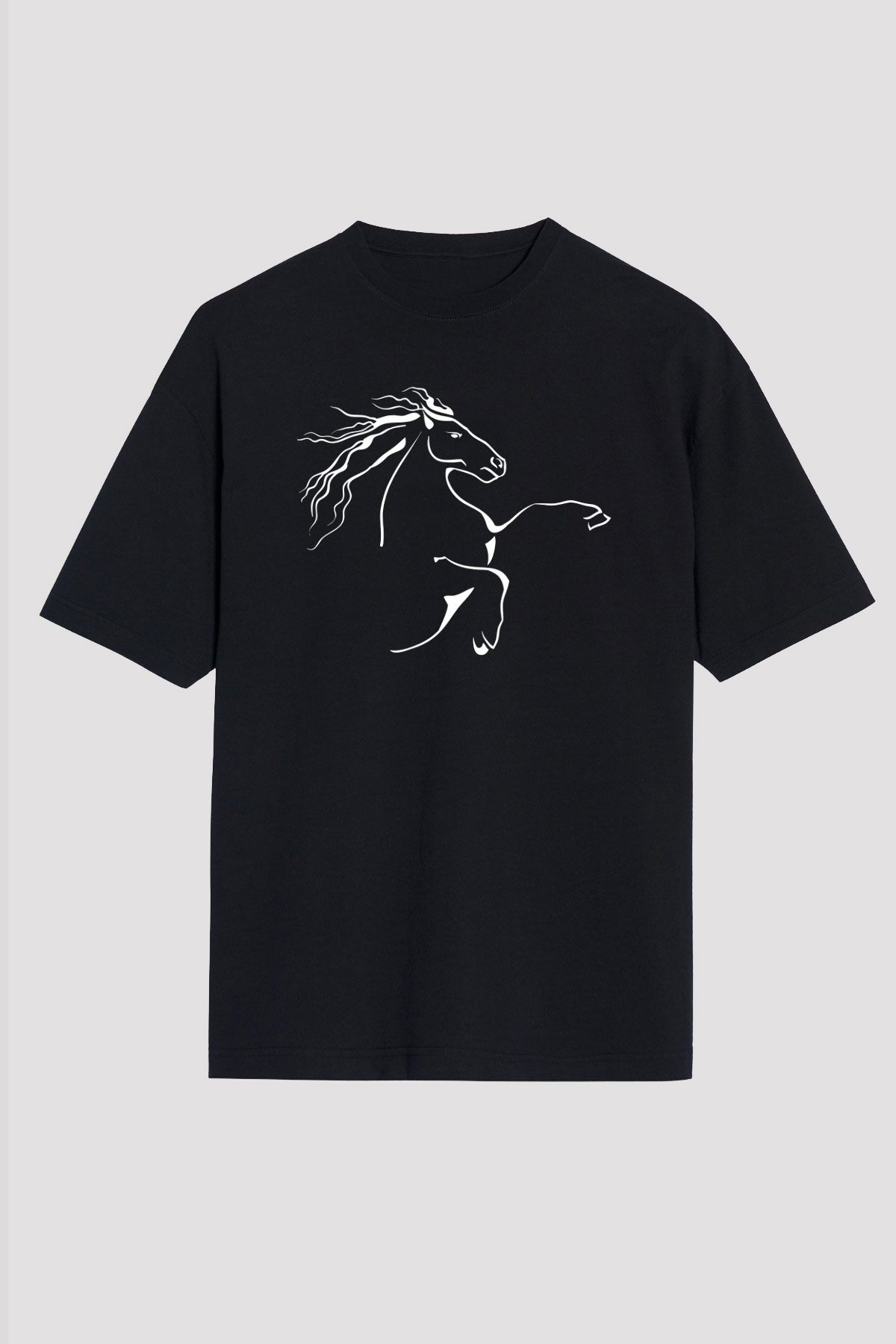 At Siyah Unisex Oversize Tişört T-Shirt