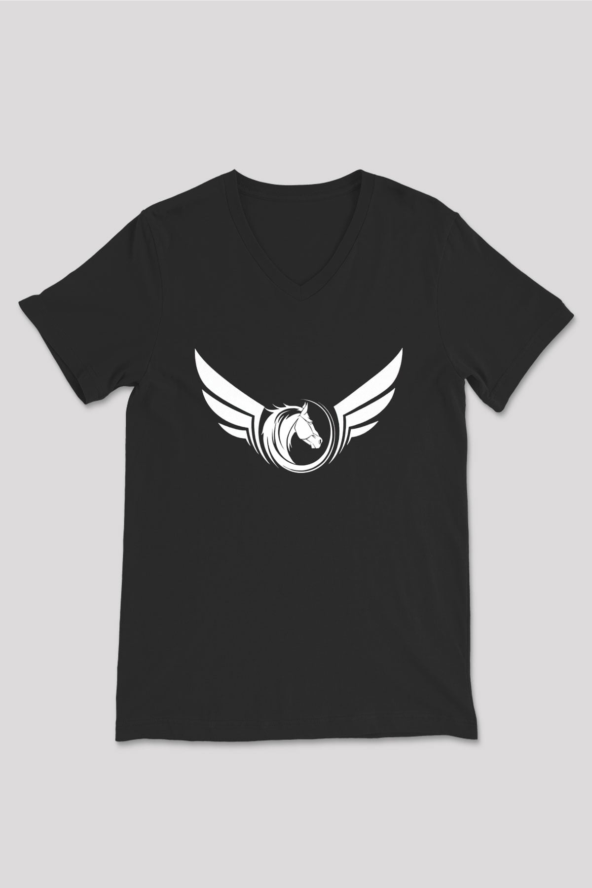 At Siyah Unisex V Yaka Tişört T-Shirt