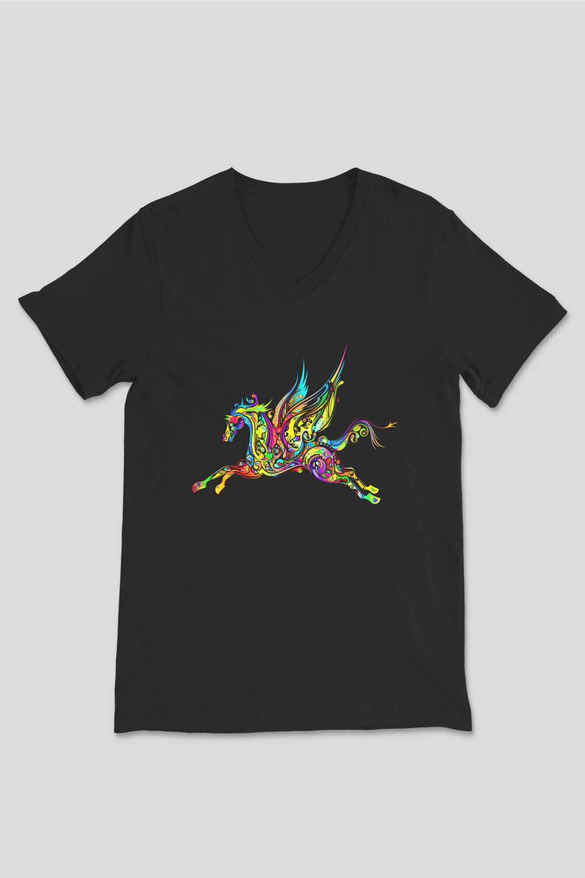At Siyah Unisex V Yaka Tişört T-Shirt