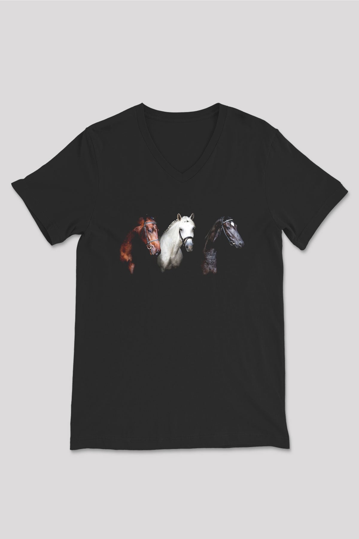 At Siyah Unisex V Yaka Tişört T-Shirt