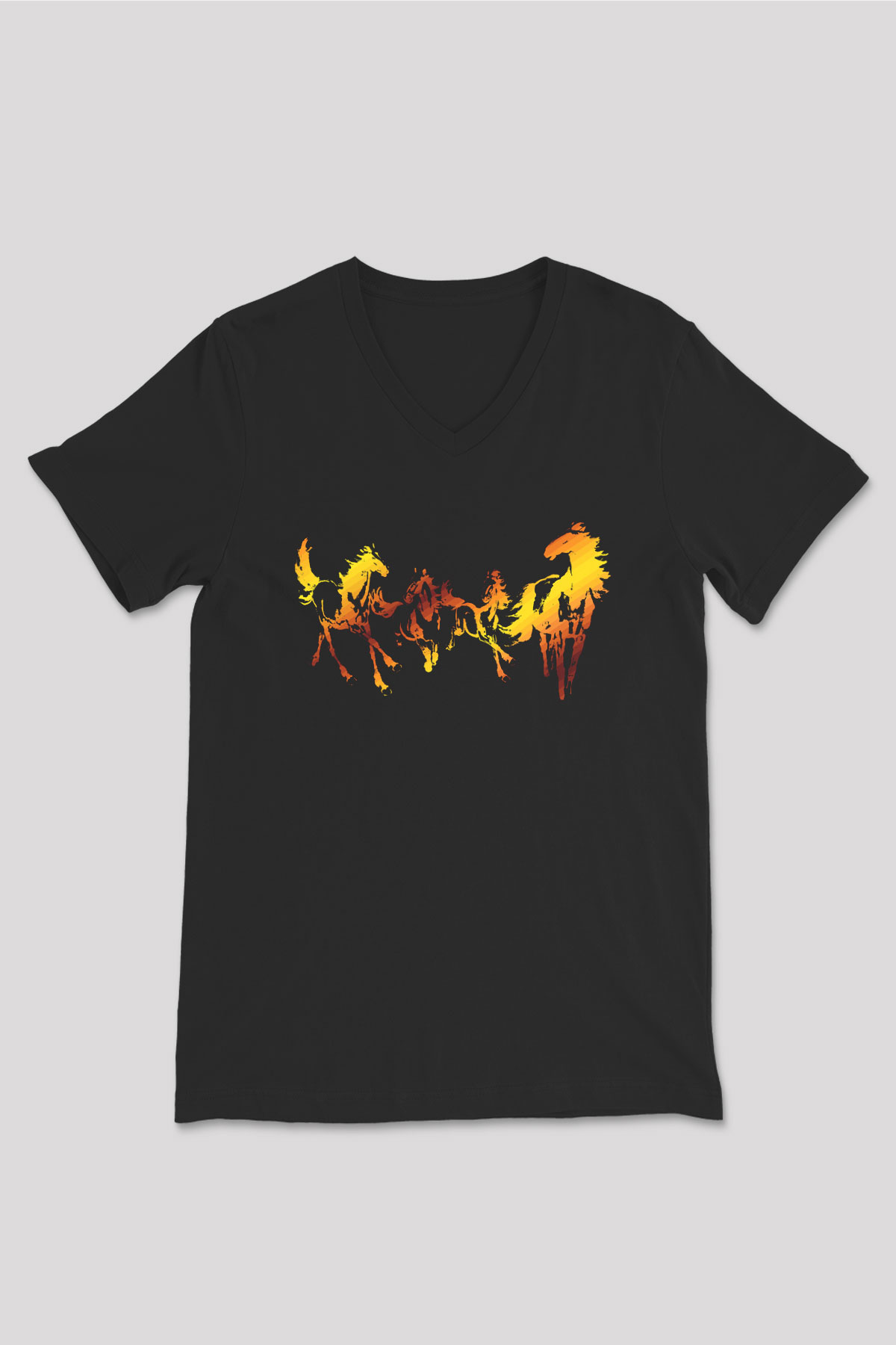 At Siyah Unisex V Yaka Tişört T-Shirt