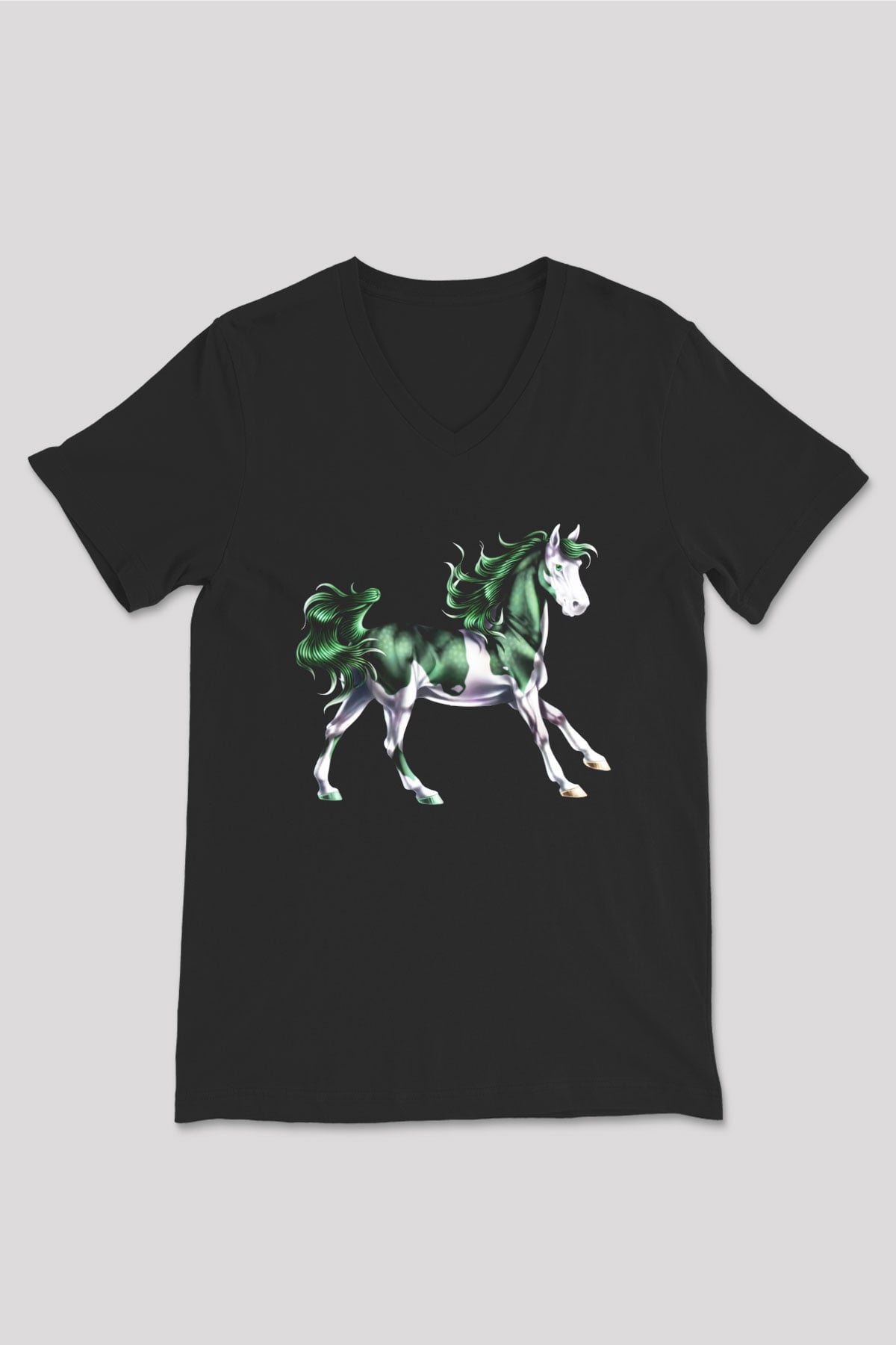 At Siyah Unisex V Yaka Tişört T-Shirt