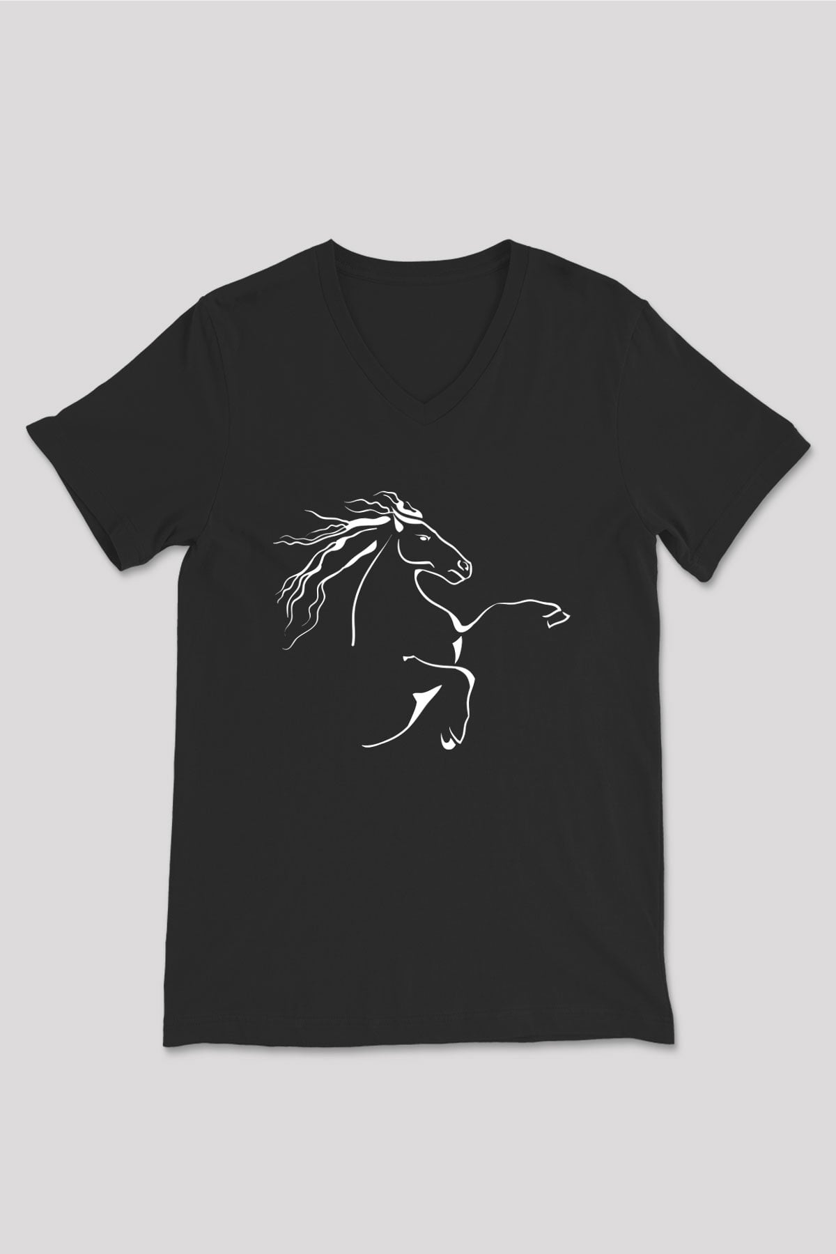 At Siyah Unisex V Yaka Tişört T-Shirt