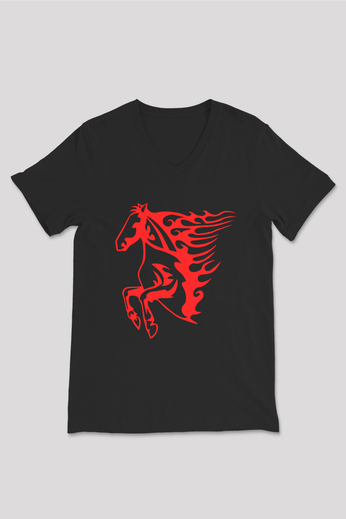 At Siyah Unisex V Yaka Tişört T-Shirt