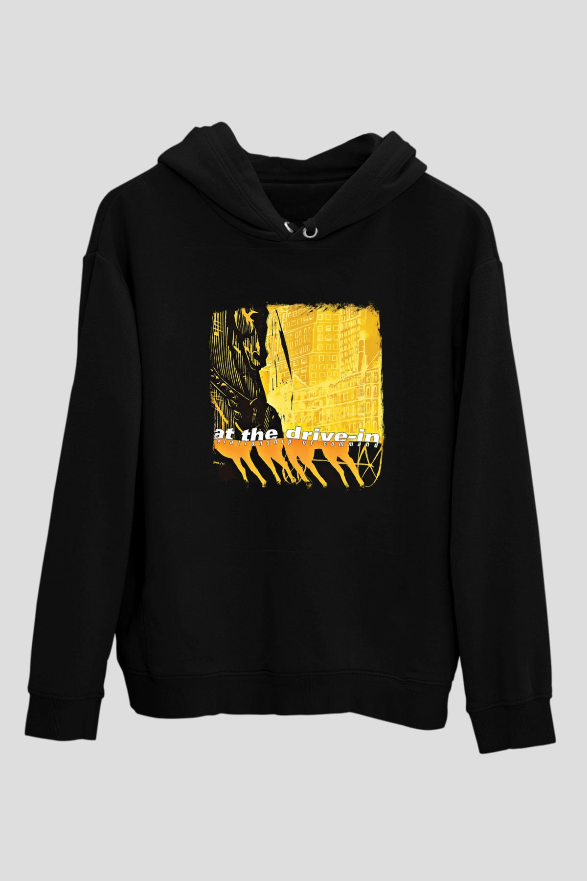 At the Drive-In Baskılı Unisex Siyah Hoodie