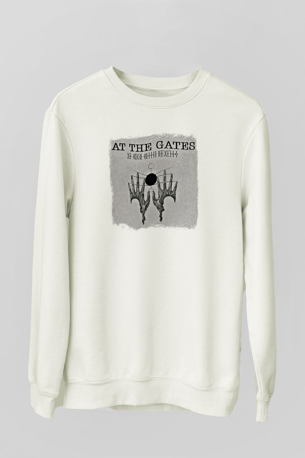 At The Gates Baskılı Unisex Beyaz Sweatshirt
