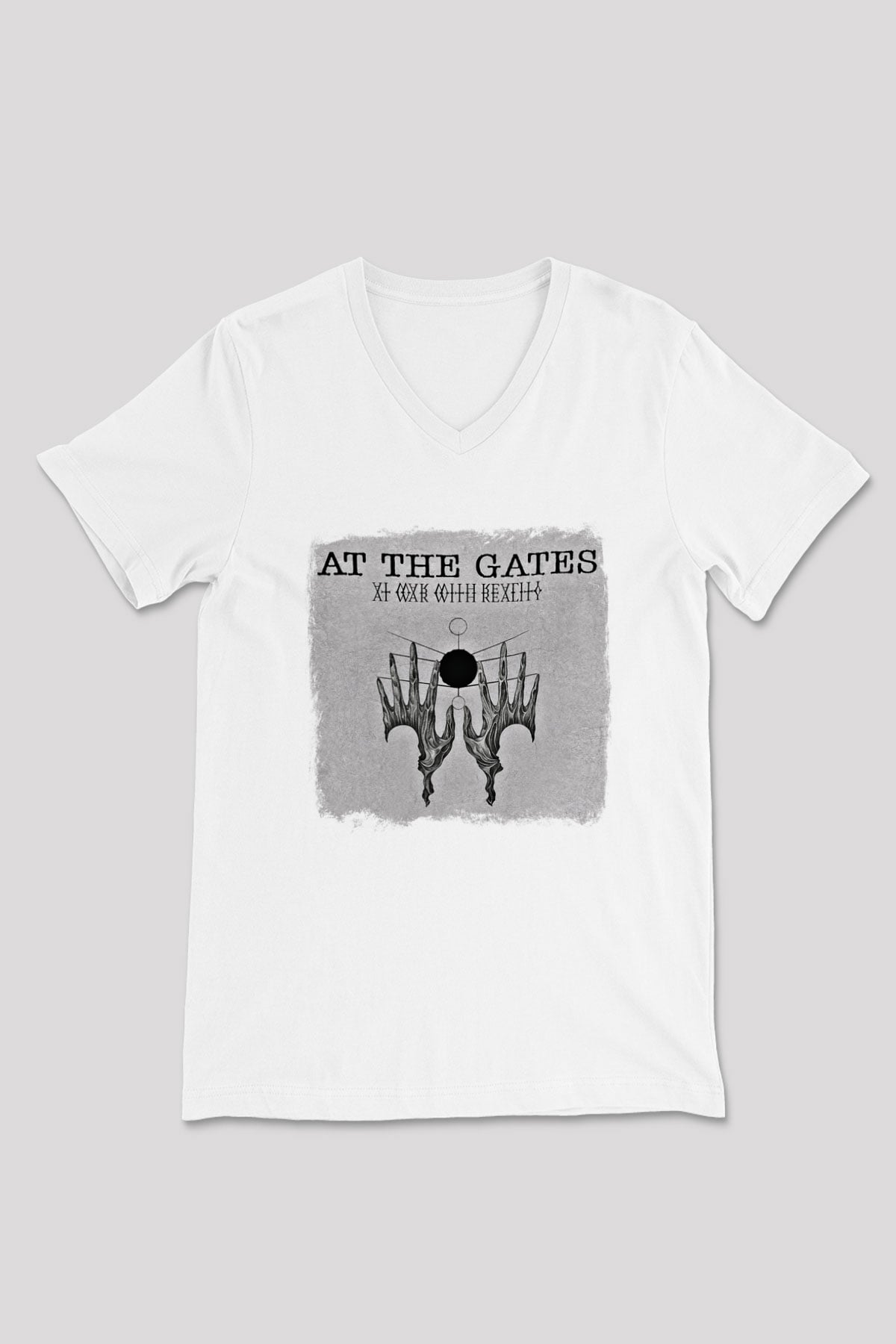 At The Gates Baskılı Unisex Beyaz V Yaka Tişört