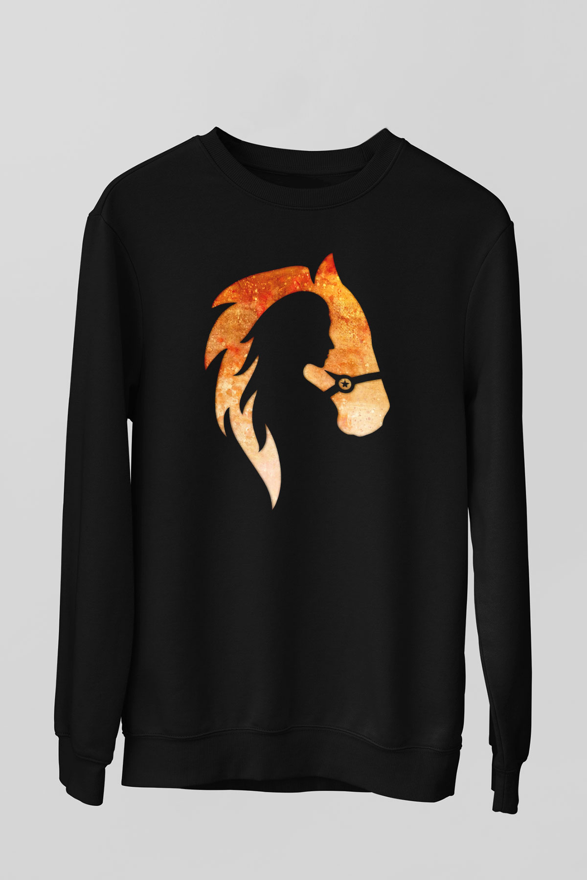At ve Kız Baskılı Unisex Siyah  Sweatshirt