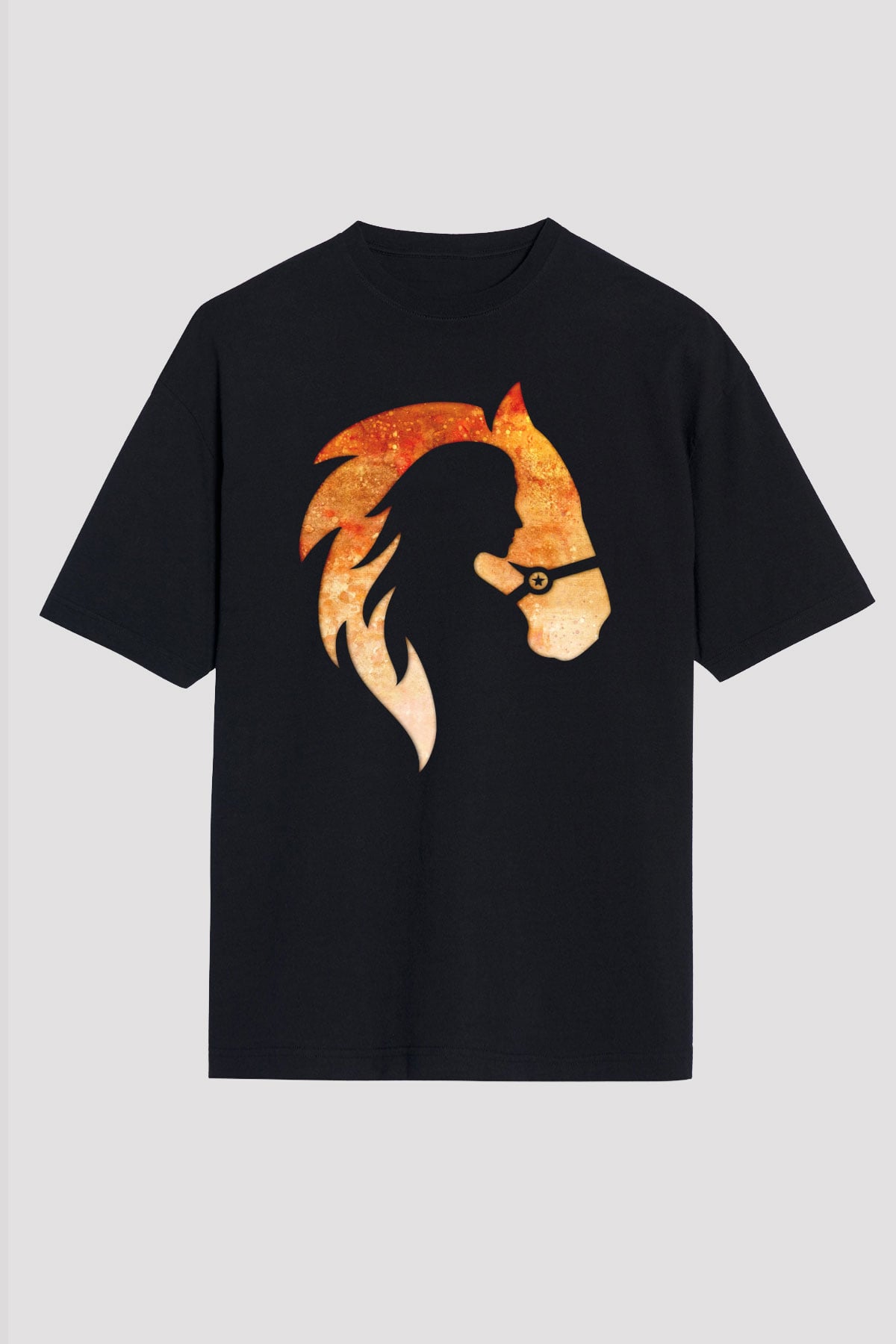 At ve Kız Baskılı Unisex Siyah Tişört