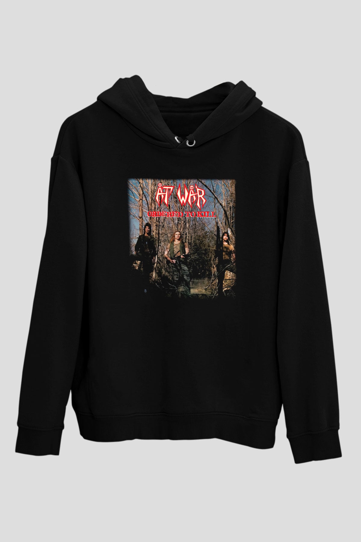 At War Siyah Unisex Hoodie